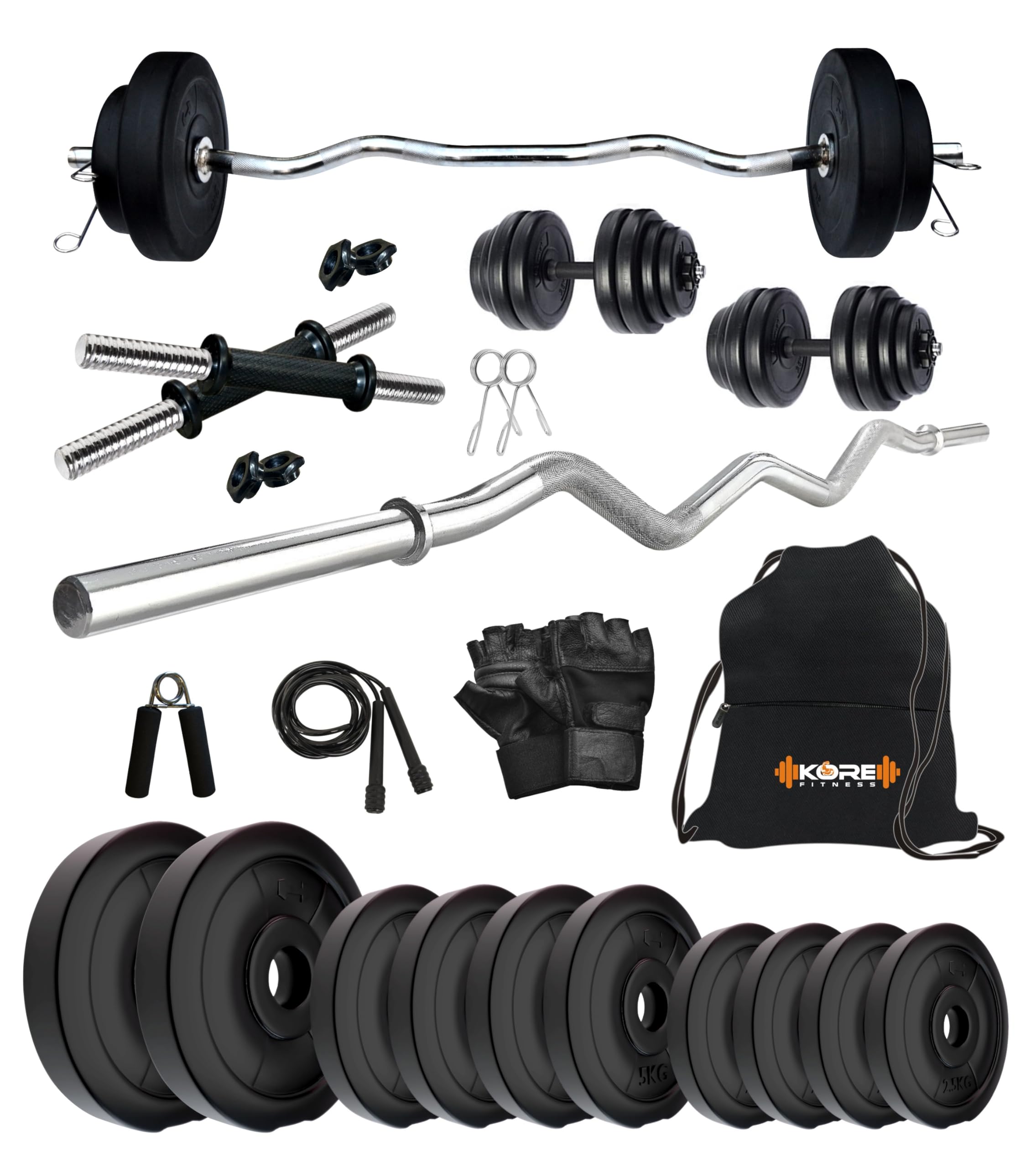 Kore PVC 50 Kg Home Gym Set with One 3 Ft Curl and One Pair Dumbbell Rods with Gym Bag & Accessories (B0D94Q9CY9) Amazon Price History, Amazon Price Tracker