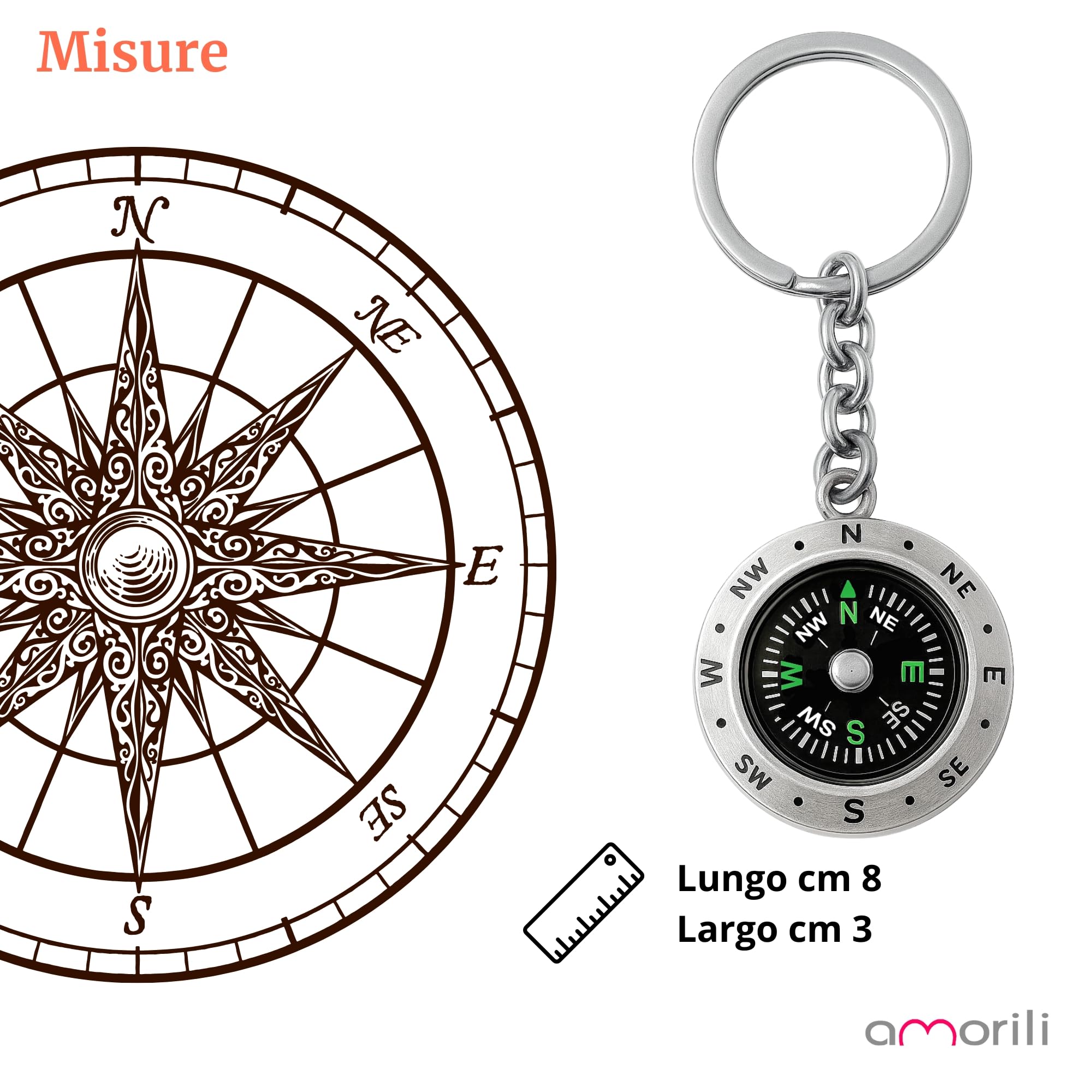 Portachiavi Uomo con Bussola Marinara in Acciaio Inossidabile – Idea Regalo Nautica – Accessorio Elegante per Marinaio, Viaggiatore, Amante del Mare - prt0187