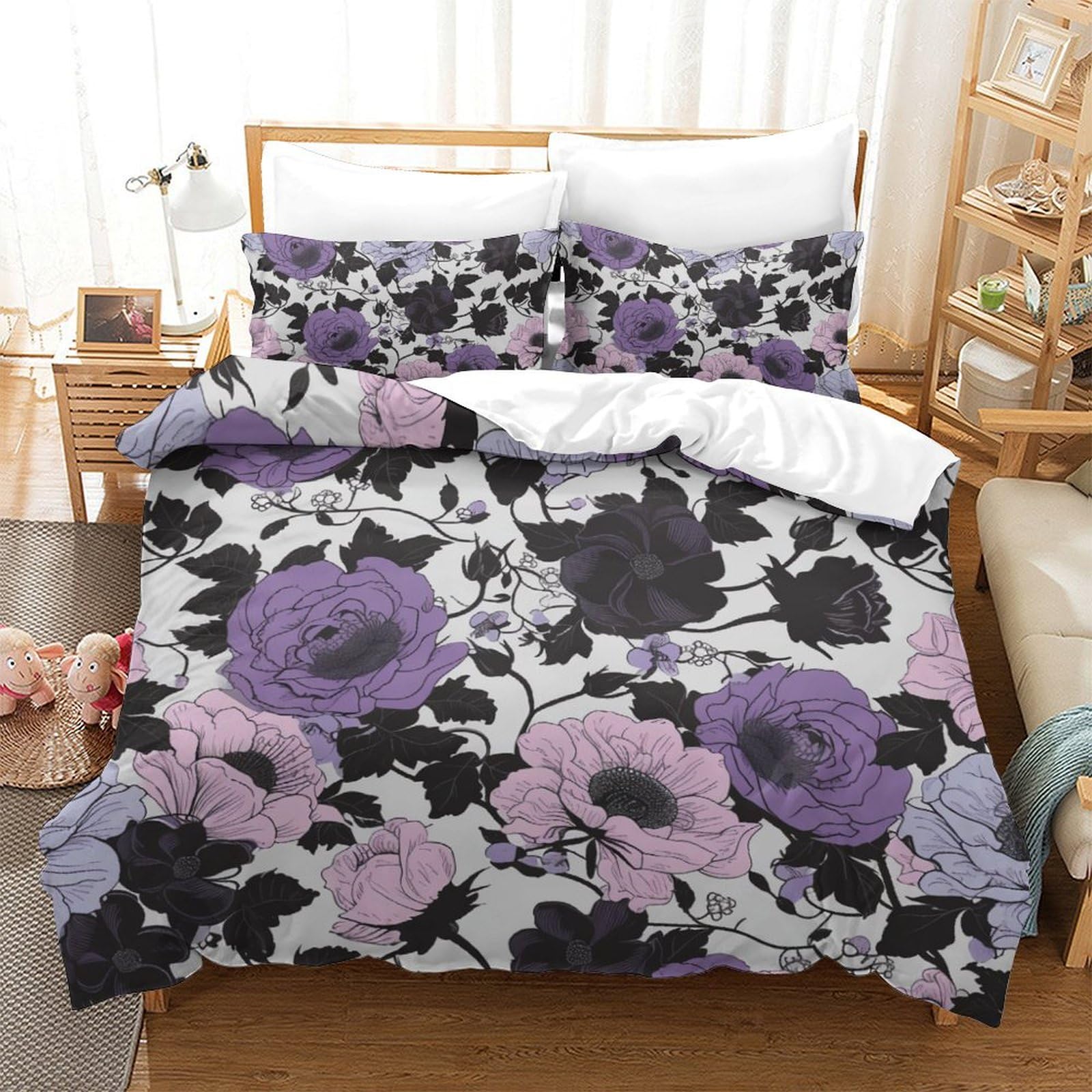 Housse de couette roses 3D pour chambre d'adolescent ensemble de lit chaleureux King
