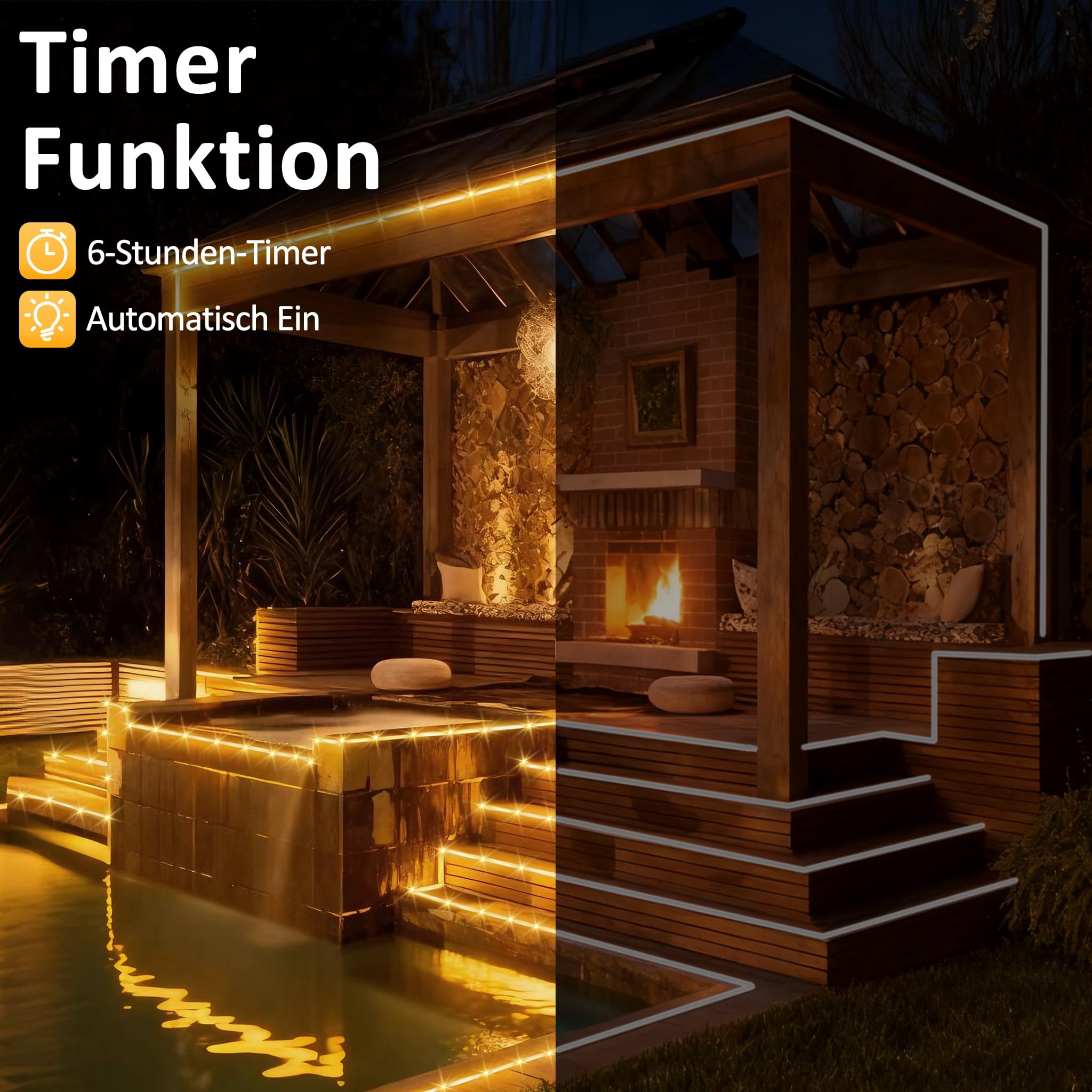 YRHome 20 m, 200 LED, tubo luminoso con spina, tubo esterno con timer, 8 modalità e dimmerabile, IP44, impermeabile, luce decorativa bianca calda, per interni, feste, Natale, giardino, terrazza