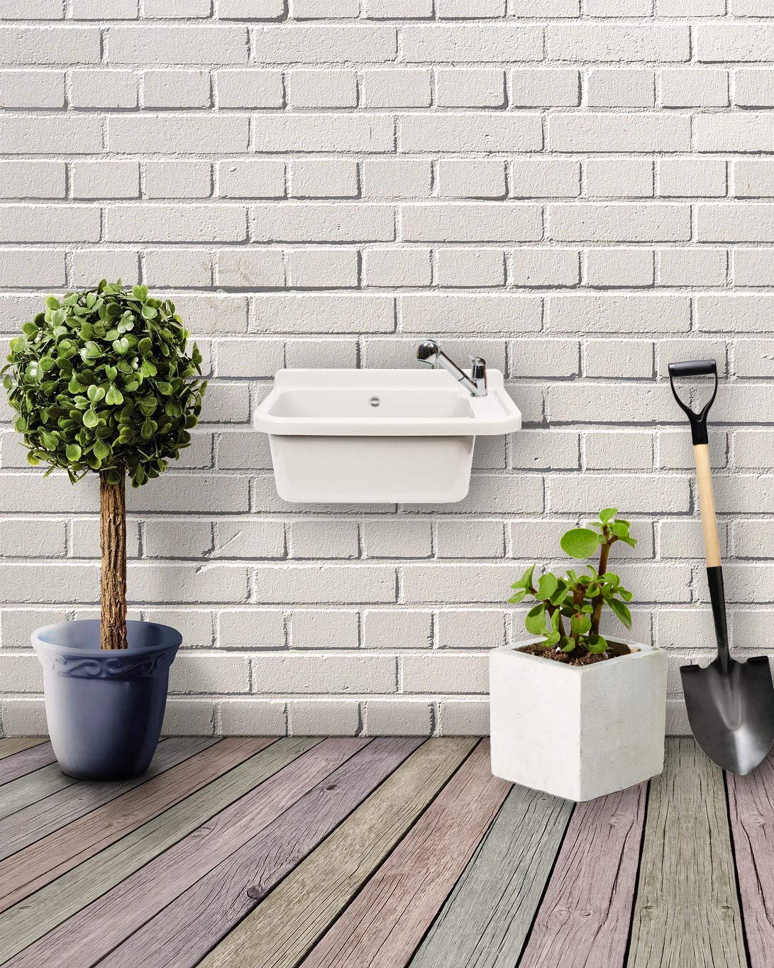 VBChome Fregadero con grifo, 50 x 35 x 21 cm, lavabo con rebosadero, para comercio, lavadero, jardín, incluye desagüe