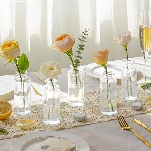 Miniatura 2 de ComSaf Jarrones pequeños para flores, mini jarrones de cristal transparente a granel, mini jarrón de flores de 5.2 pulgadas de alto, jarrones para