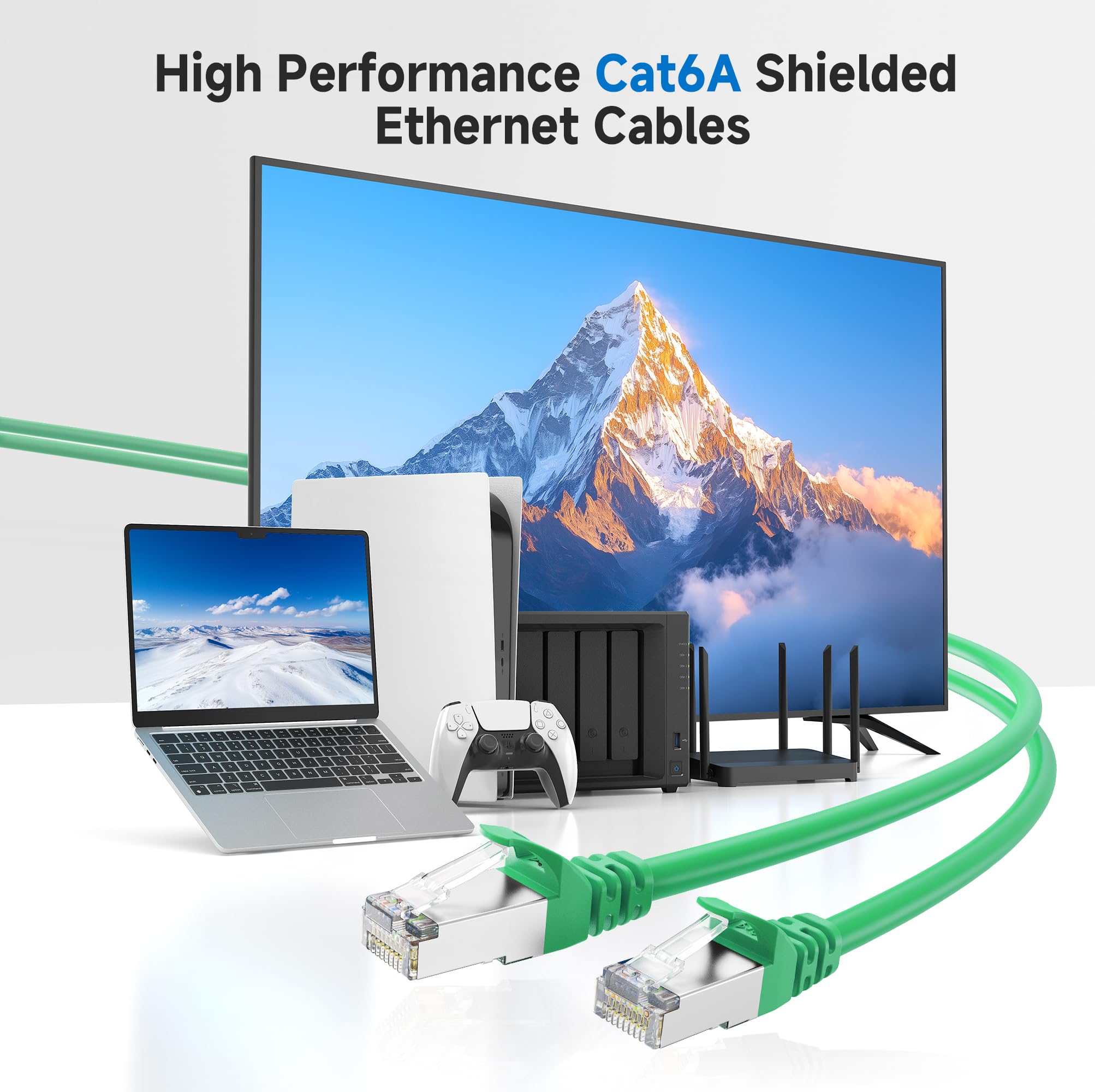 Cable Matters Cavo Ethernet Cat 6A schermato lungo da 10 Gbps, 61 m, cavo Cat 6A, cavo Cat6A, cavo Ethernet, verde