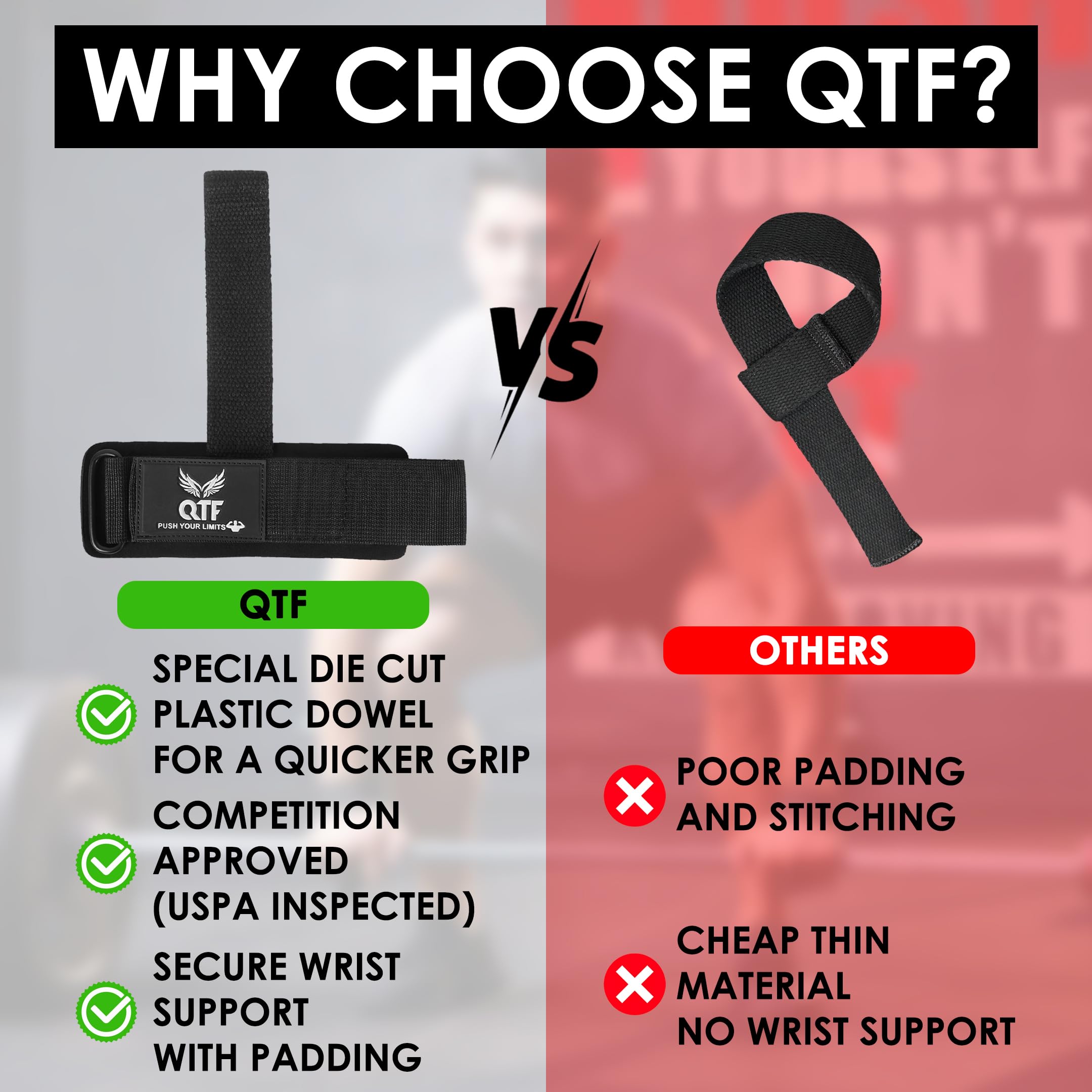 QTF Fasce da polso per sollevamento pesi, supporto per il polso per allenamento, bodybuilding, MMA, powerlifting, allenamento della forza, uomini e donne