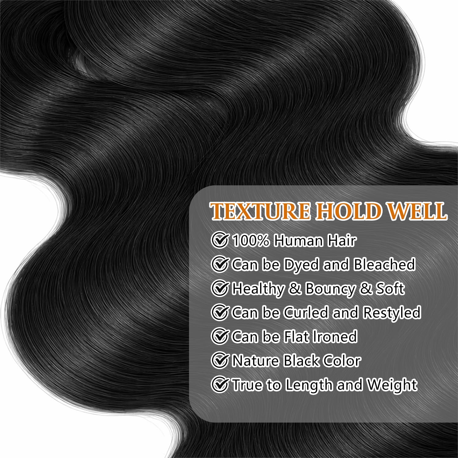 Human Hair Bundles Brazilian Remy Virgin Human Hair 100% Unprocessed Body Wave Soft Thick Weft Dyeable Hair Extensions Natural Black Color (12 14 16 inch 300g)