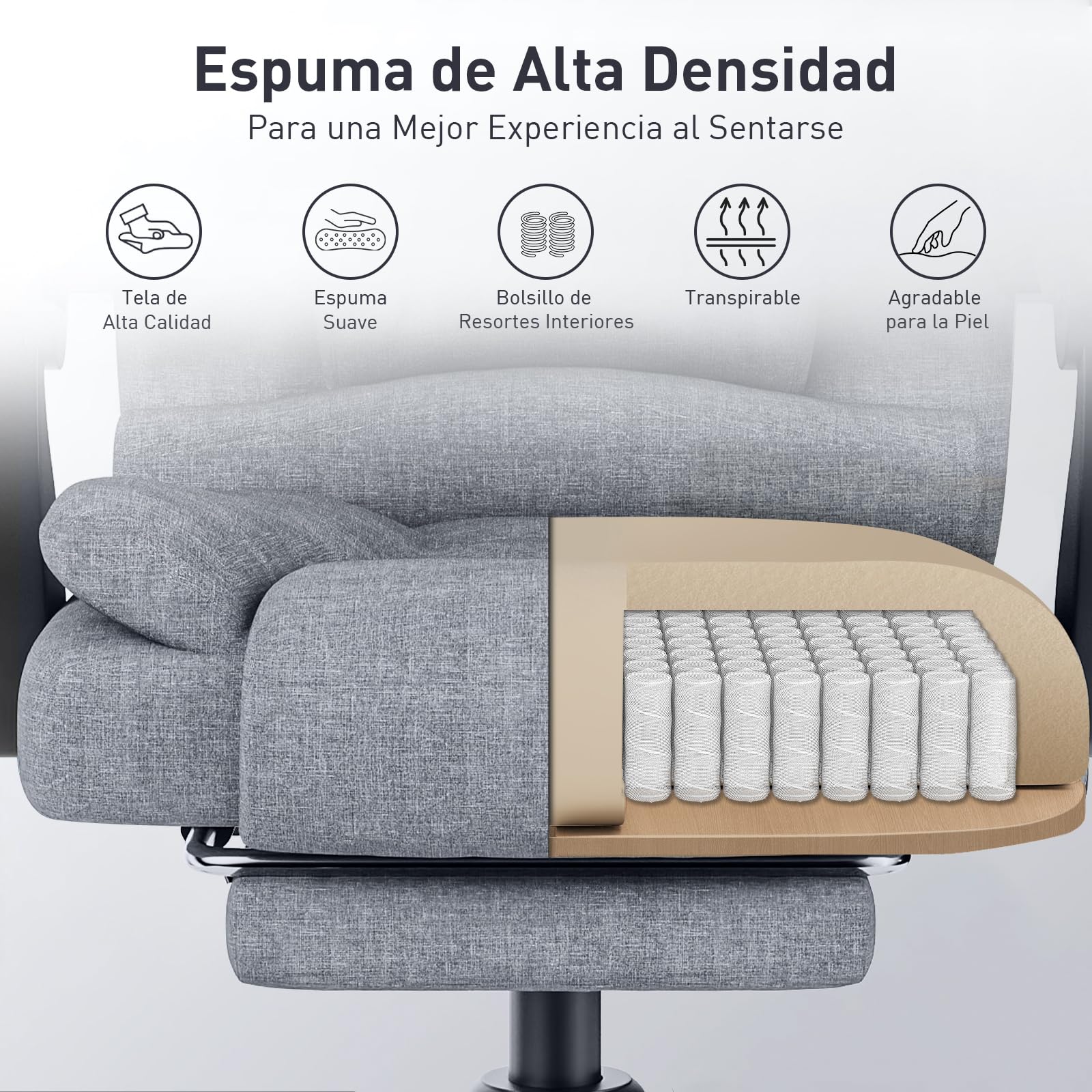 naspaluro Silla de Oficina con Reposapiés, Ergonómica Silla Ejecutiva con Respaldo Alto, Altura Ajustable, Silla Giratoria, Computadora Silla Reclinable, Gris