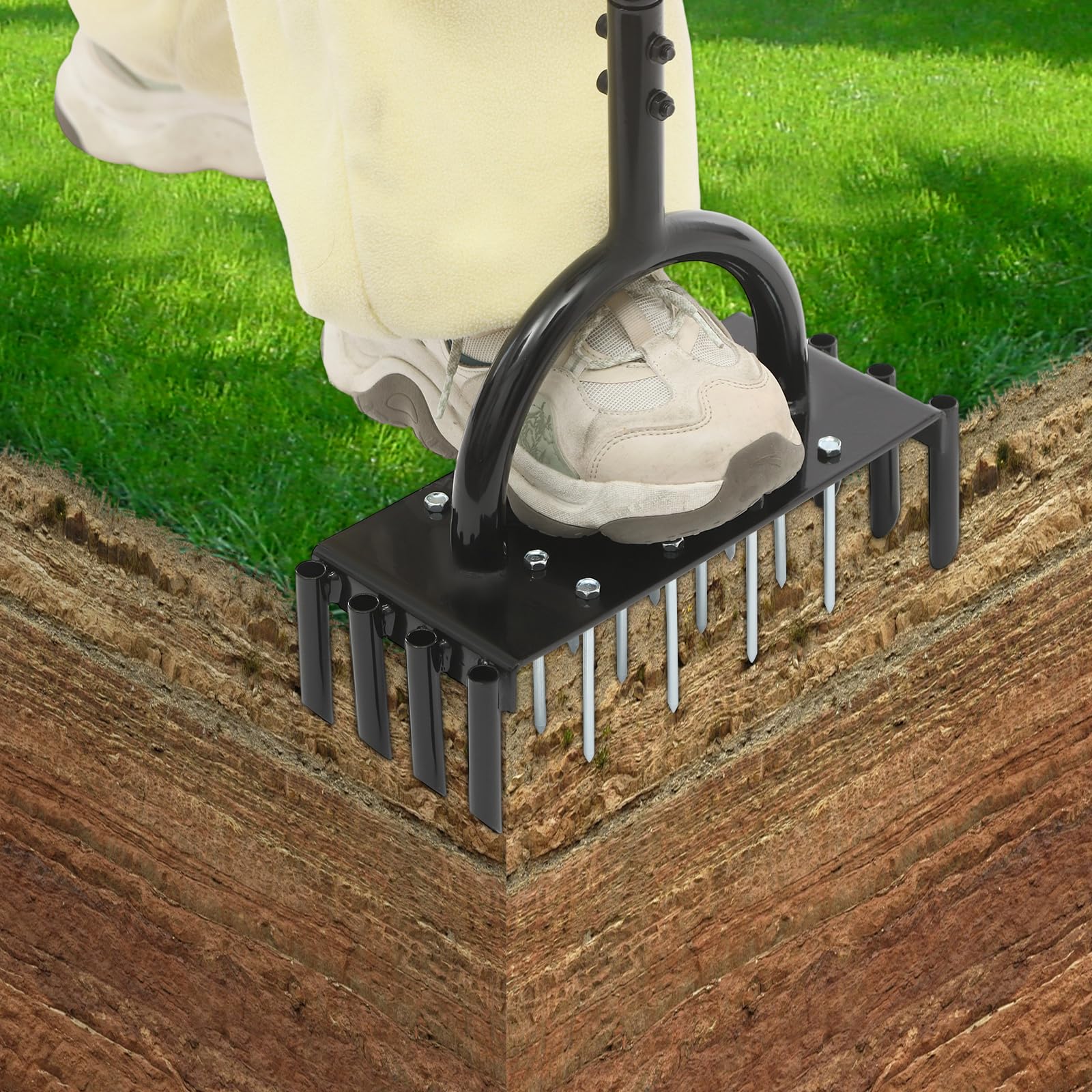 Aérateur de pelouse 2 en 1 pour aération et assouplissement du sol, aérateur de pelouse manuel, aérateur de pelouse, scarificateur de pelouse pour votre pelouse ou cour et sols compacts