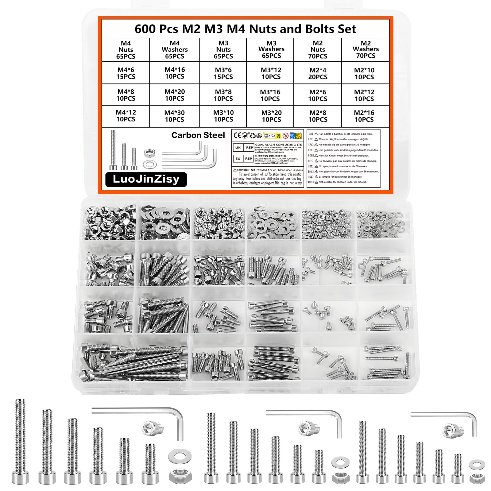 600 Pcs M2 M3 M4 Screws Set, Nuts and Bolts Assortment Kit