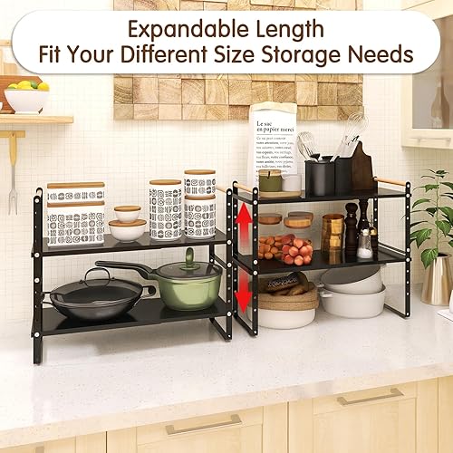 Miniatura 5 de Organizador de encimera de cocina expandible, organizador de estante de gabinete ajustable, estante apilable para encimera de cocina, estantes