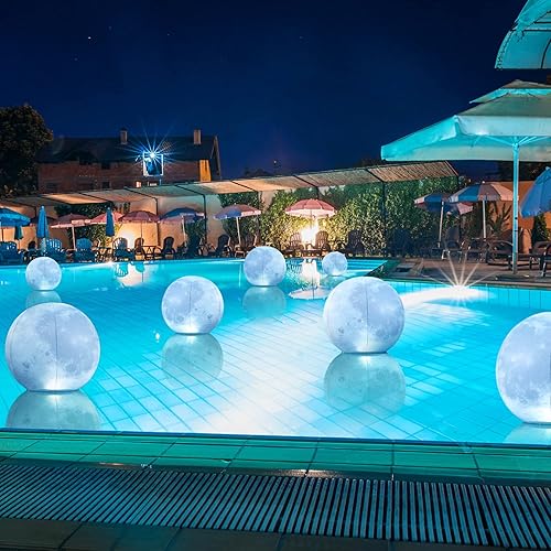 Paquete de 6 luces flotantes de luna llena para piscina alimentadas por energía solar, luces de piscina de 14 pulgadas que flotan, bolas de luz LED