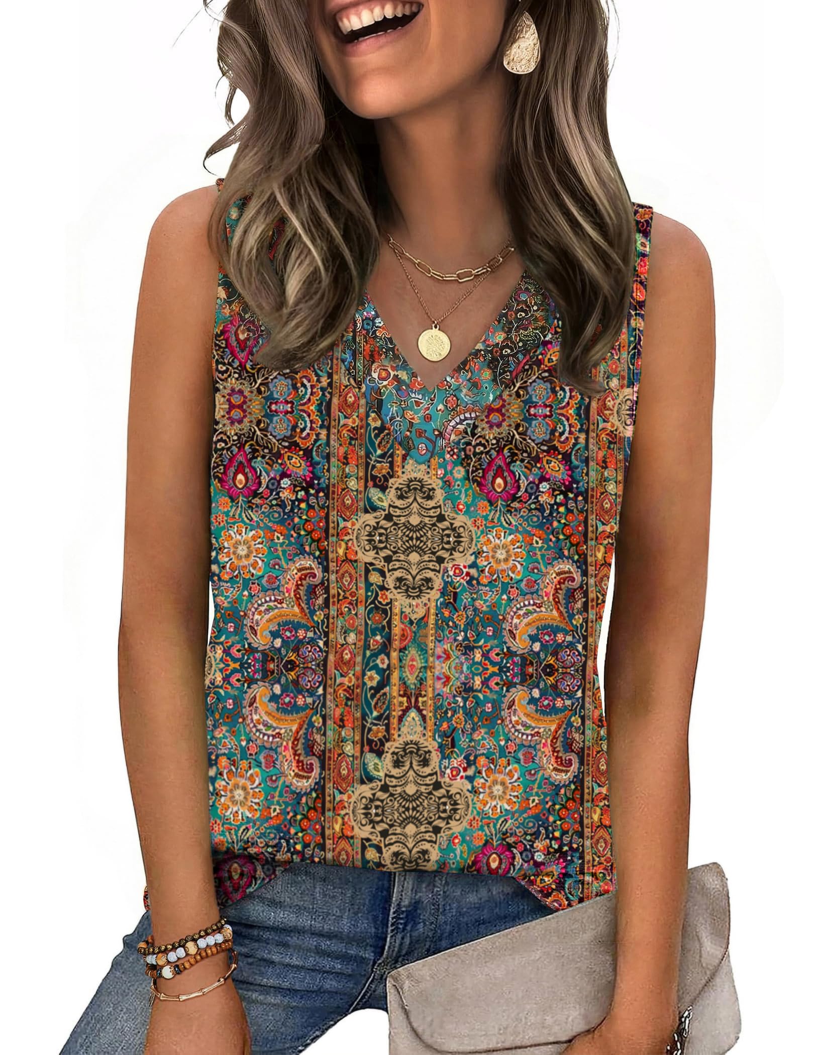 Zeagoo Tank Top for Women V Neck Loose Fit Sleeveless Summer Tops Business Casual Outfits Dressy Blouses Shirts