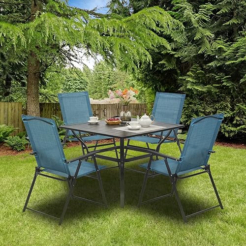 Miniatura 2 de VICLLAX Juego de comedor de patio de 5 piezas, 1 mesa de comedor cuadrada con agujero para paraguas y 4 sillas plegables para patio al aire libre