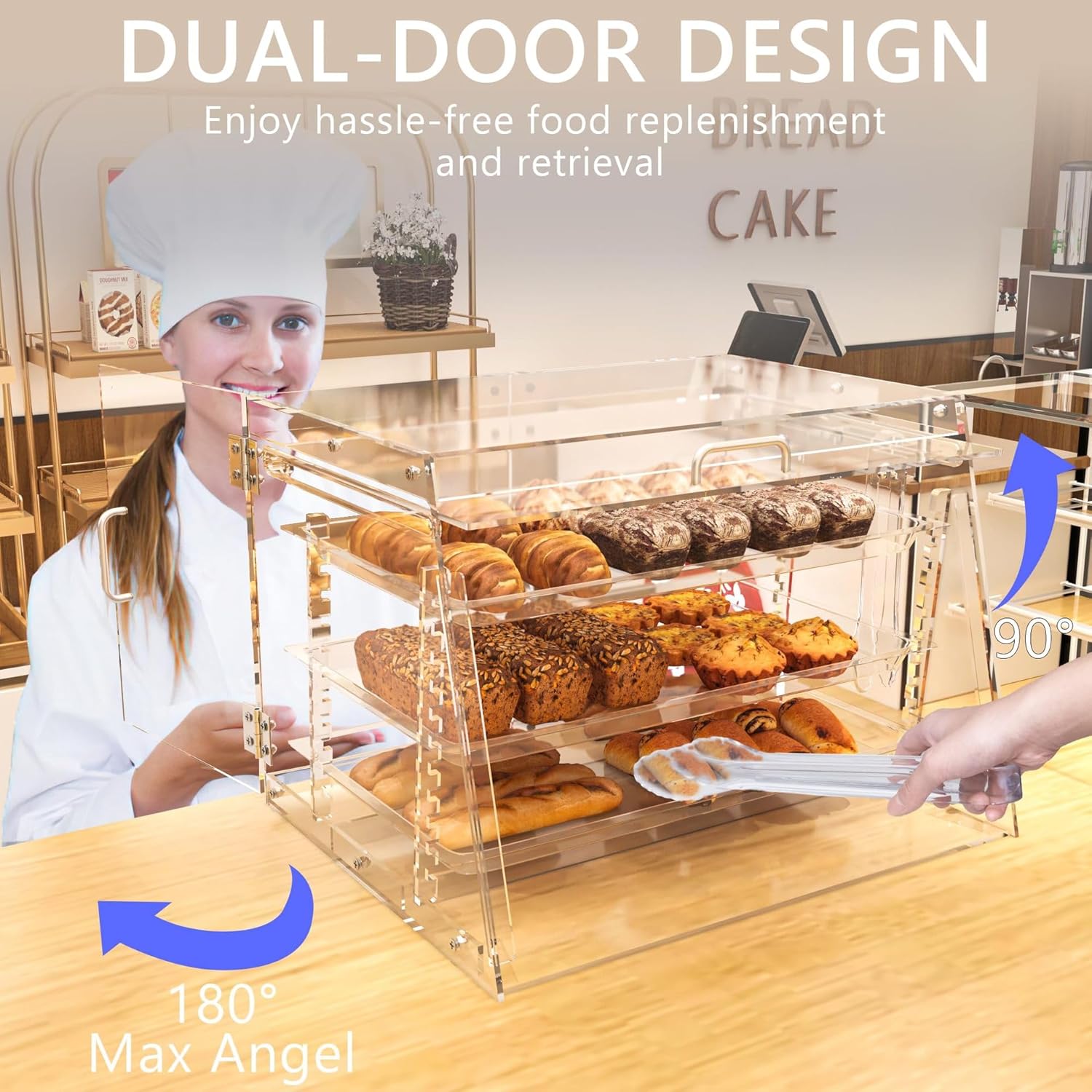 Countertop Bakery Display, 3-Tray Bakery Display Case Acrylic Clear Boxes for Baking Enthusiasts,Suitable for Bread Pastry Desserts Food Cookie, 22.25x17.72x15.75Inch