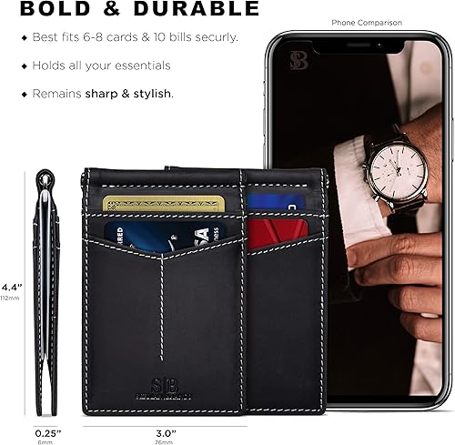 Miniatura 3 de SERMAN BRANDS RFID Blocking Wallet Slim Bifold - Genuine Leather Minimalist Front Pocket Wallets for Men with Money Clip Gift