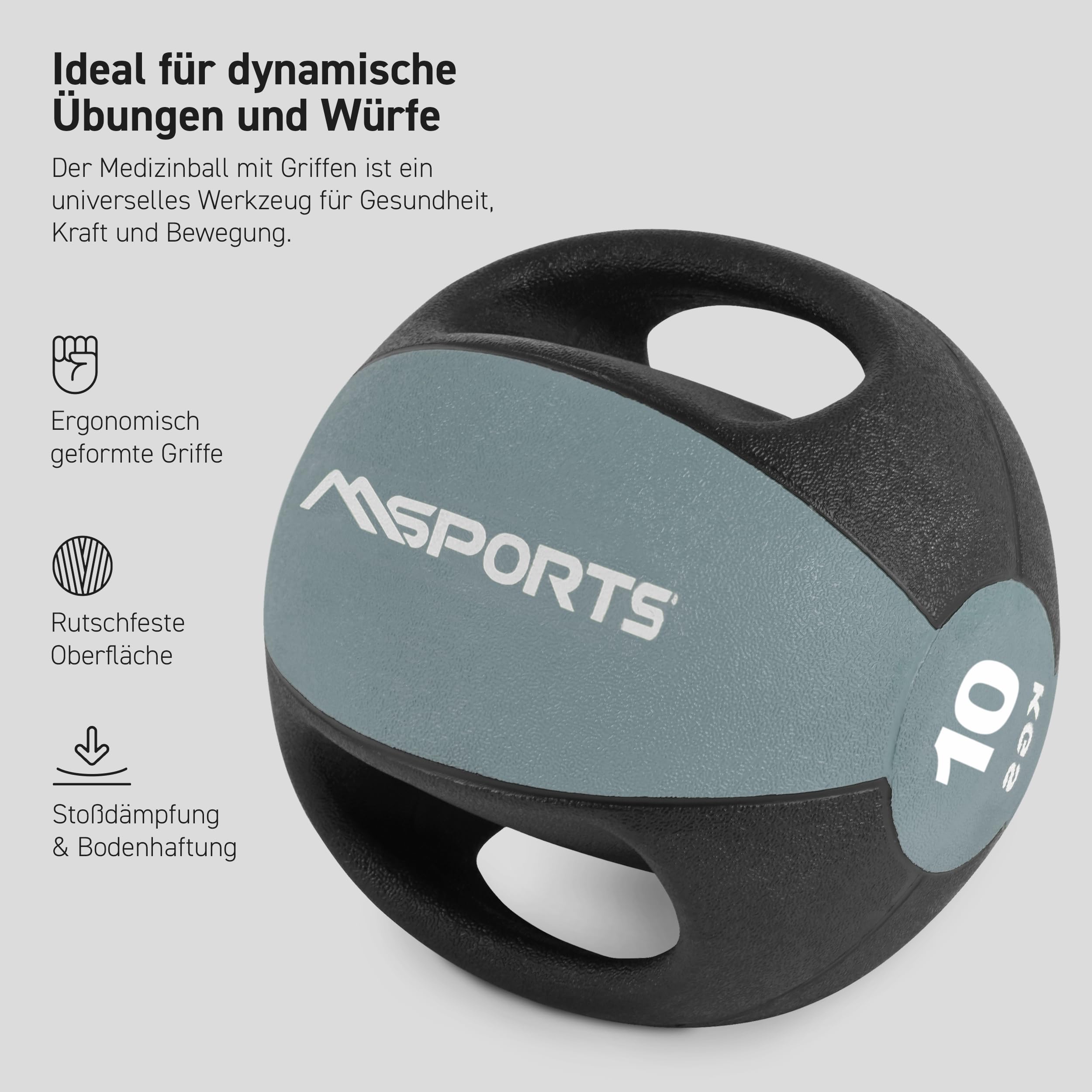 MSPORTS Balón medicinal premium con asas de 1 – 10 kg – pelotas de gimnasia de calidad profesional