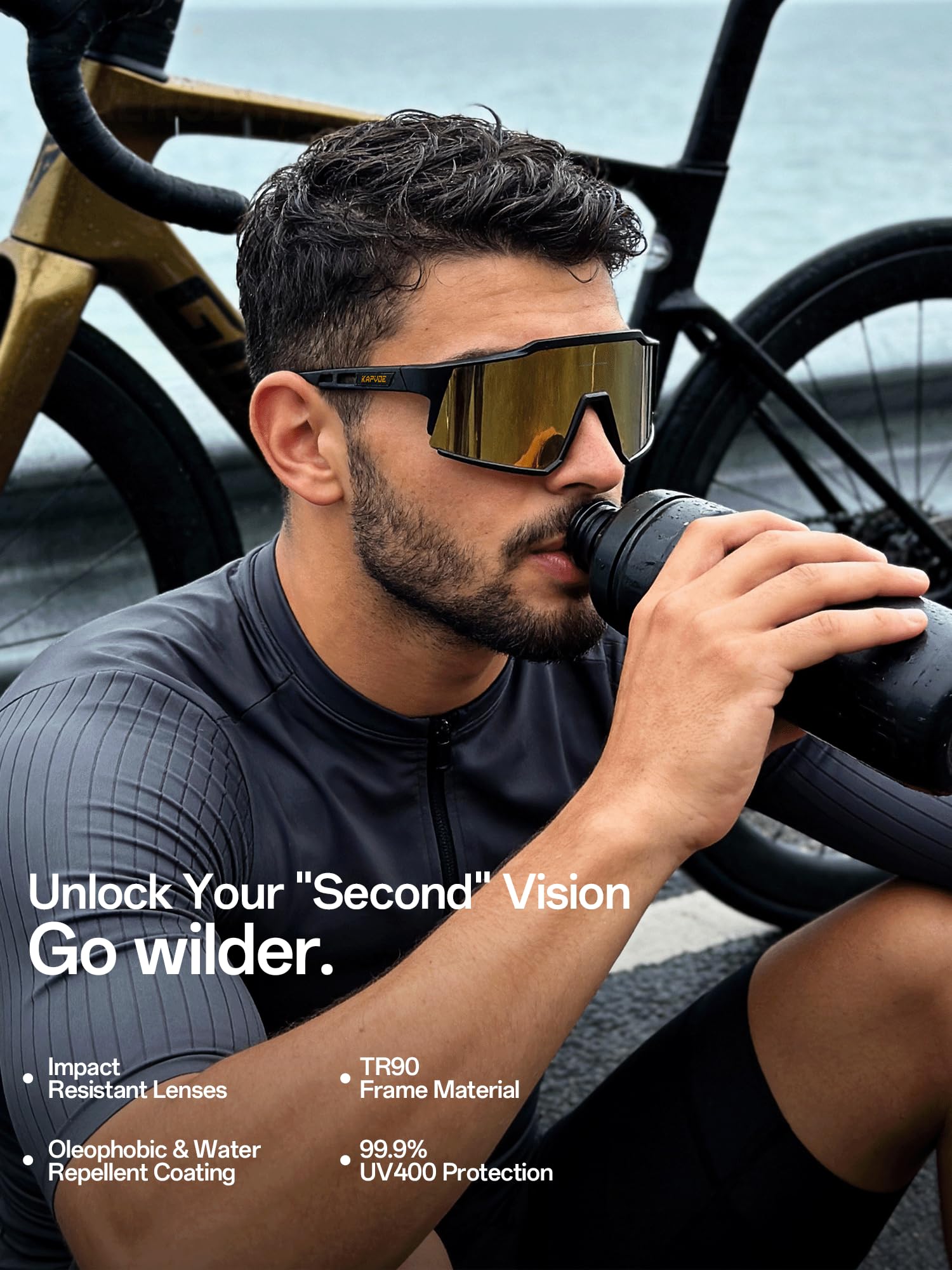 KAPVOE Lunette de Cyclisme Polarisées Homme Femme 1 lentille ou 4 lentilles interchangeables Tr90 Cyclisme Lunette VTT K9022
