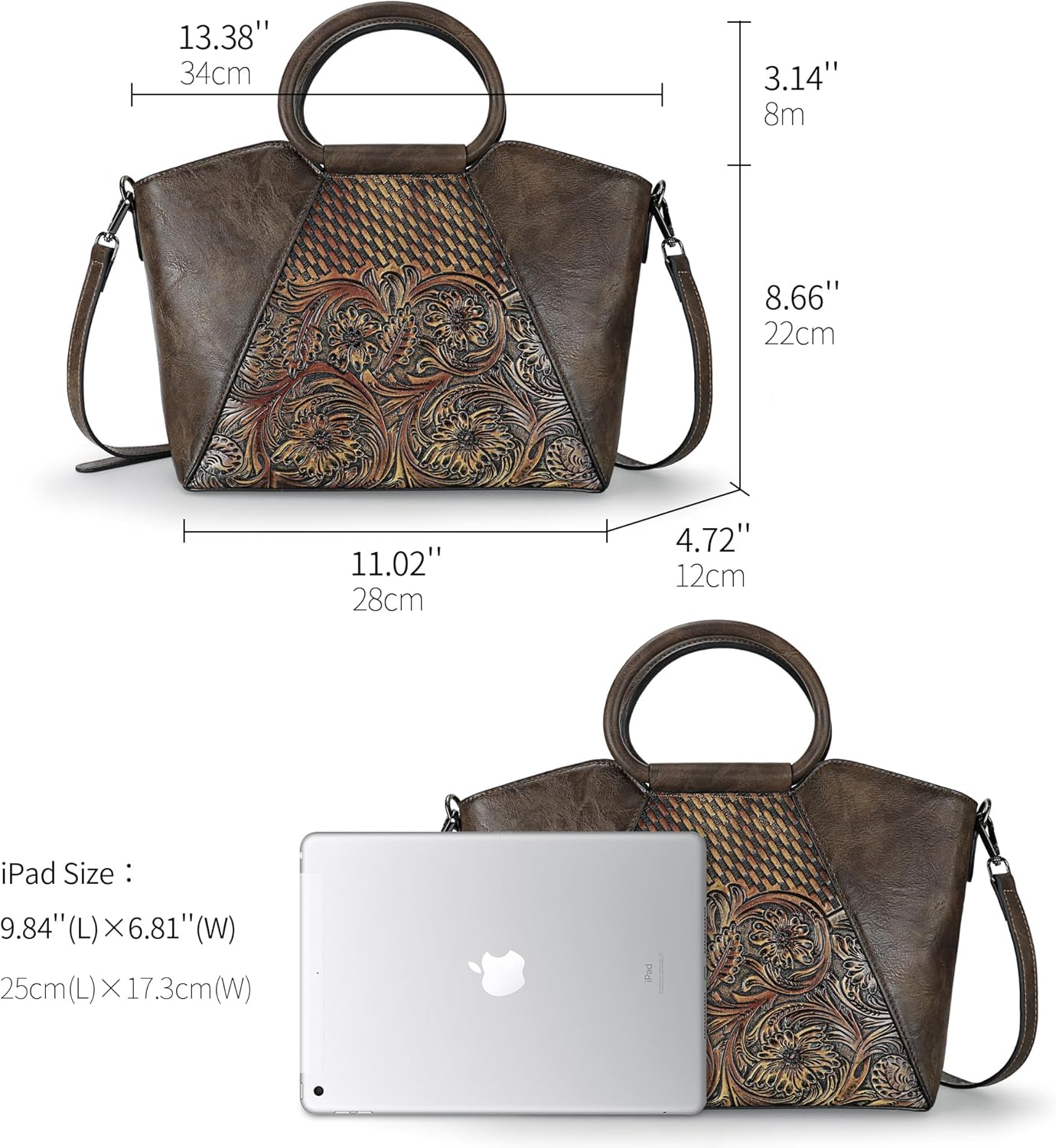 Crossbody Bag for Women Shoulder Tote Bag Medium Satchel Vintage Embossing - Image 6