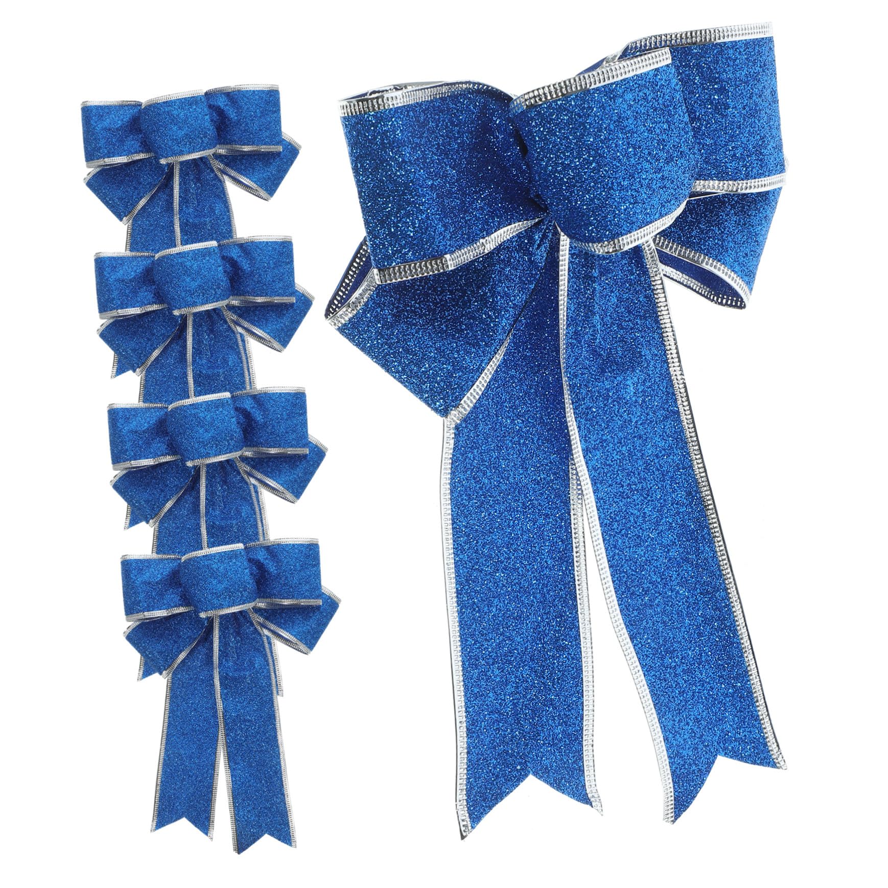 5piezas Lazo De Cinta Navideño Brillante Lazos para Árbol De Navidad Adornos De Obsequio Nudo Cinta Azul para Decoración De Navidad
