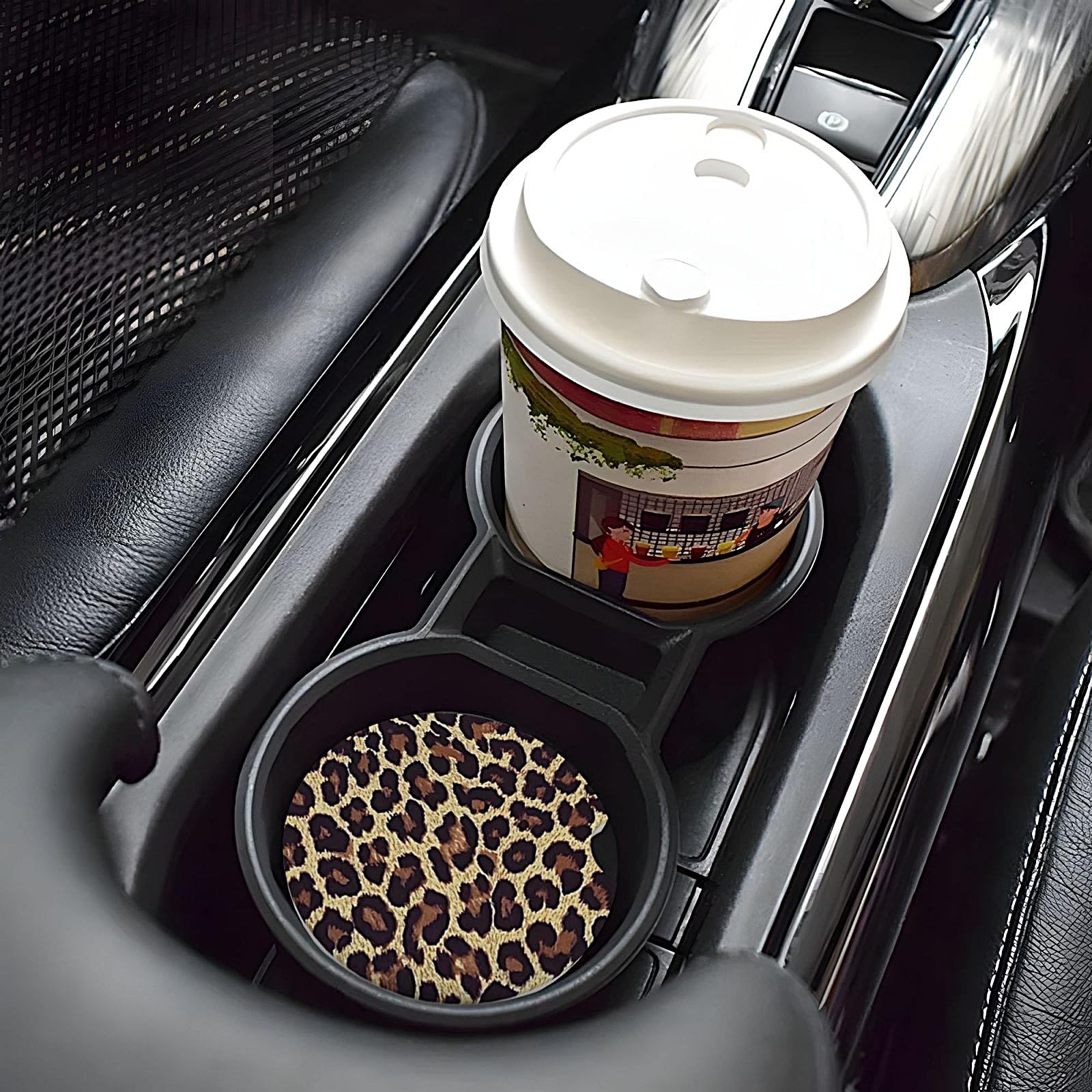 ABLESKY Sottobicchieri per portabicchieri per auto, confezione da 2 sottobicchieri assorbenti antiscivolo per auto, 6,5 cm, in ceramica, dimensioni universali, accessori per interni auto, donne e