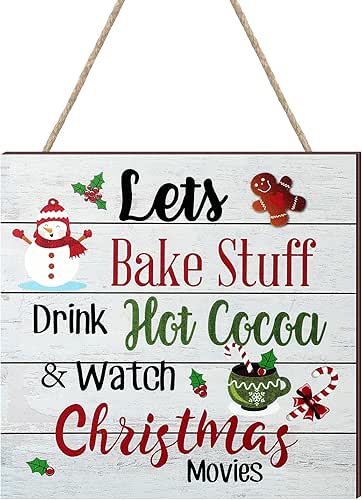 Blulu Christmas Hanging Wooden Sign Christmas Coffee Bar Decor Wood
