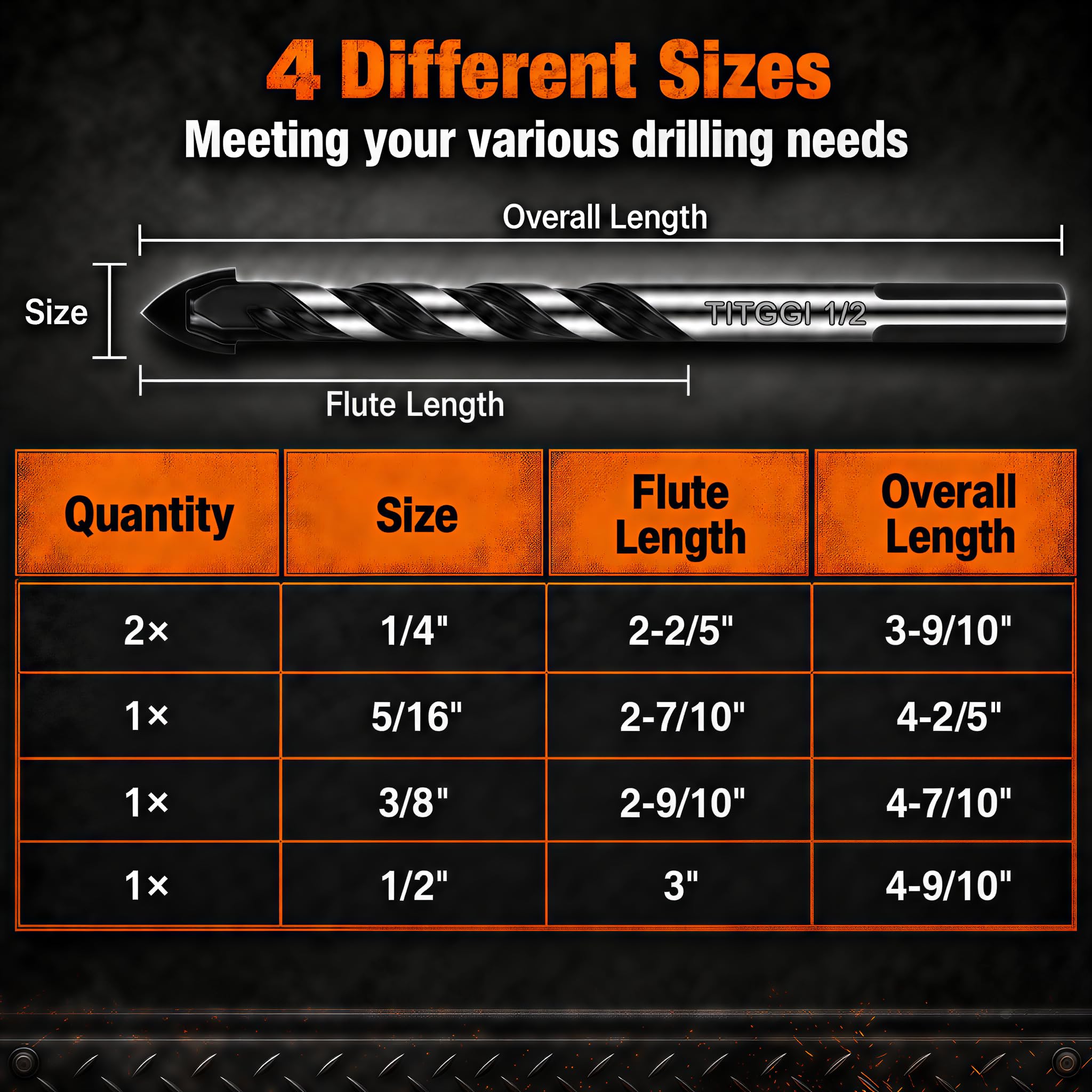 Masonry Drill Bit Set - 5 Piece Carbide Bits -9 Masonry Drill Bit Set - 5 Piece Carbide Bits -9