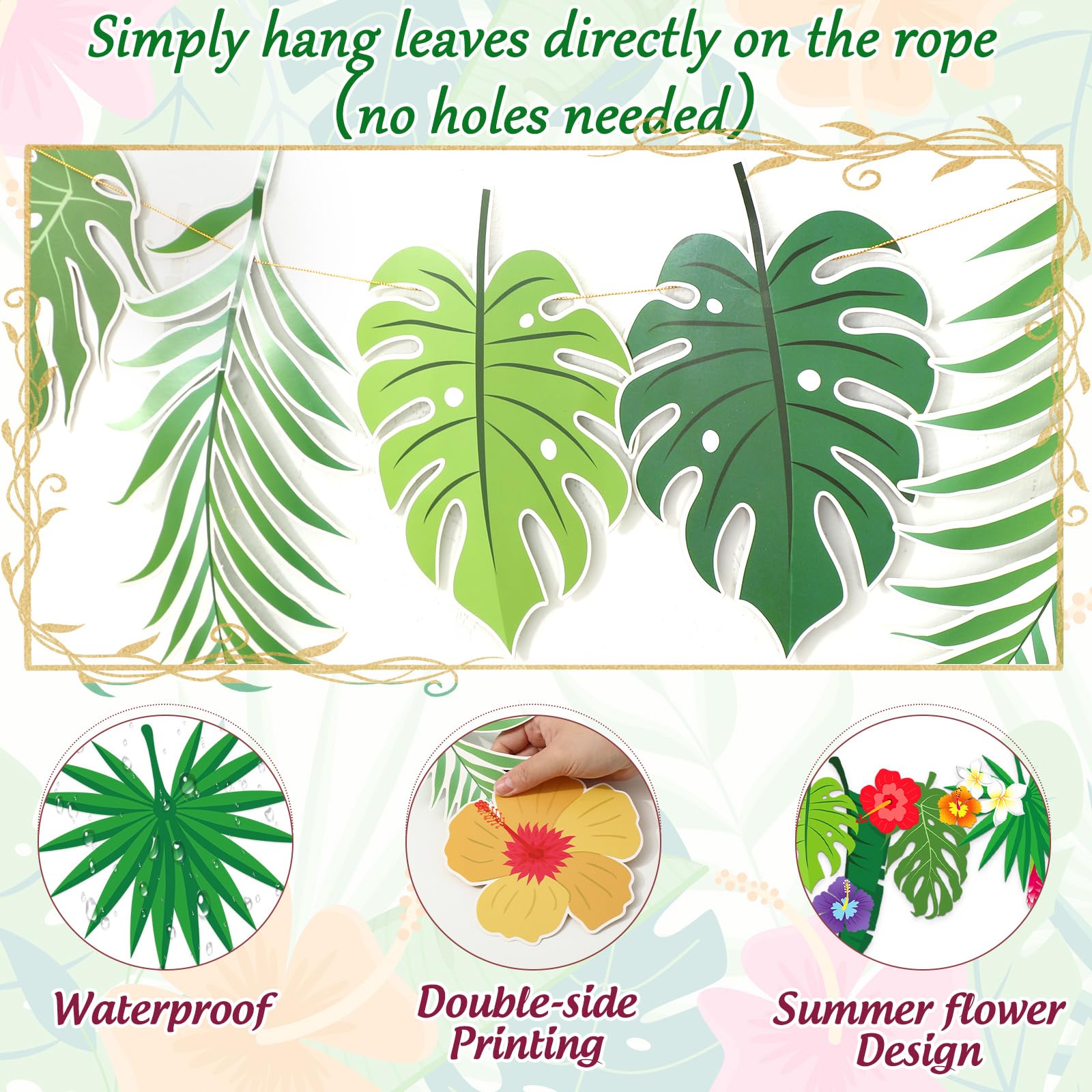 JarThenaAMCS Tropische Blumengirlande Luau Hibiskus Palmblätter Papier Banner Hawaii Aloha Party Girlande für Luna Geburtstag Sommer Strand Pool Party Dekor