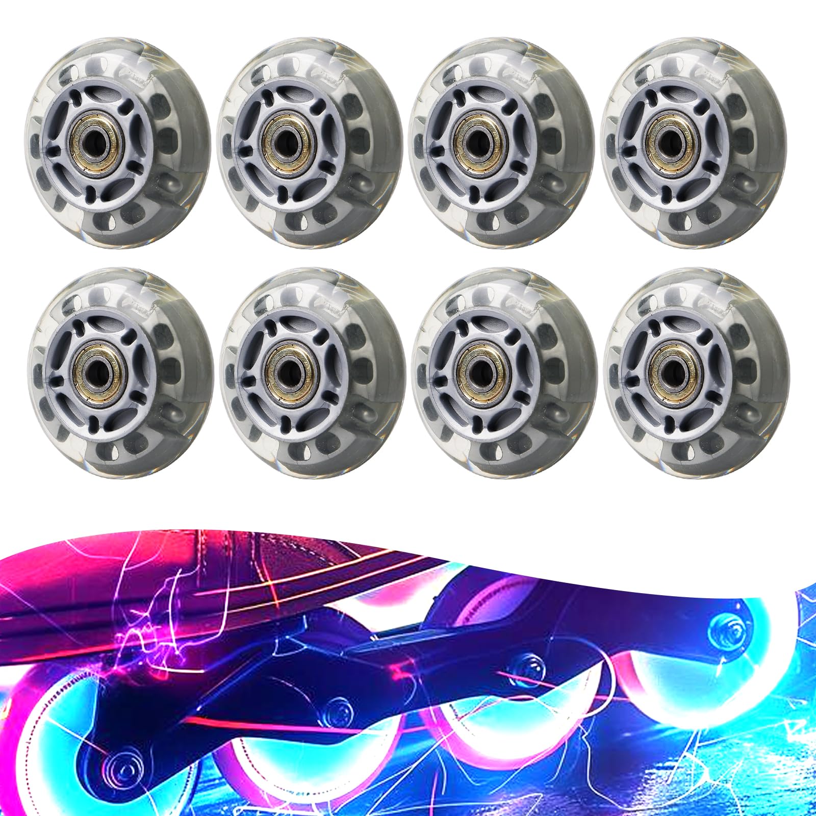 Porfoyo 8pcs Roues Roller 72mm Roulettes De Roller, Roues De Patins À Roulettes De Rechange Rou De Skate En Ligne Pour Patinage, Skateboard Argent Transparent