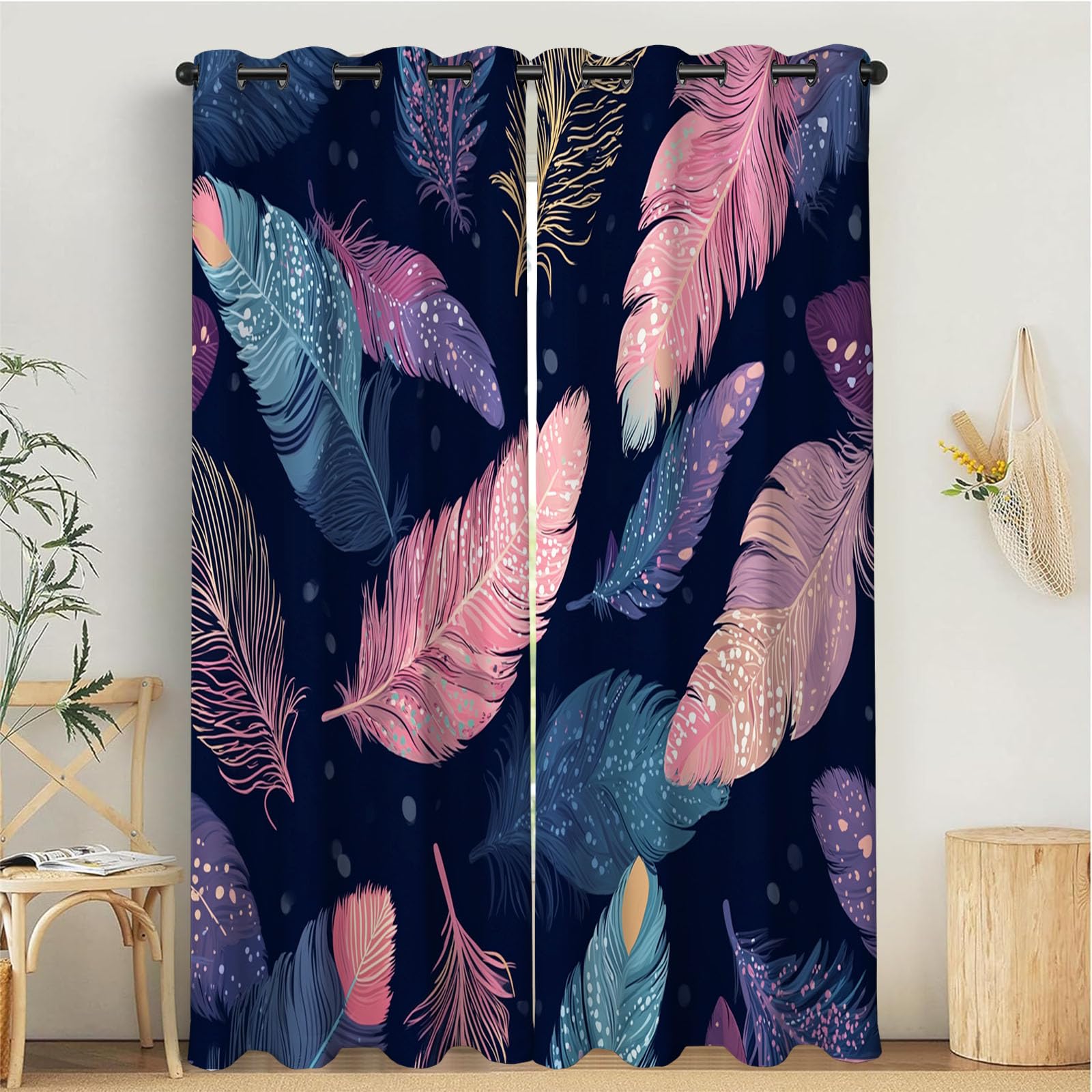 Rideaux Occultant Art Bohème Bleu Marine 140x240 cm