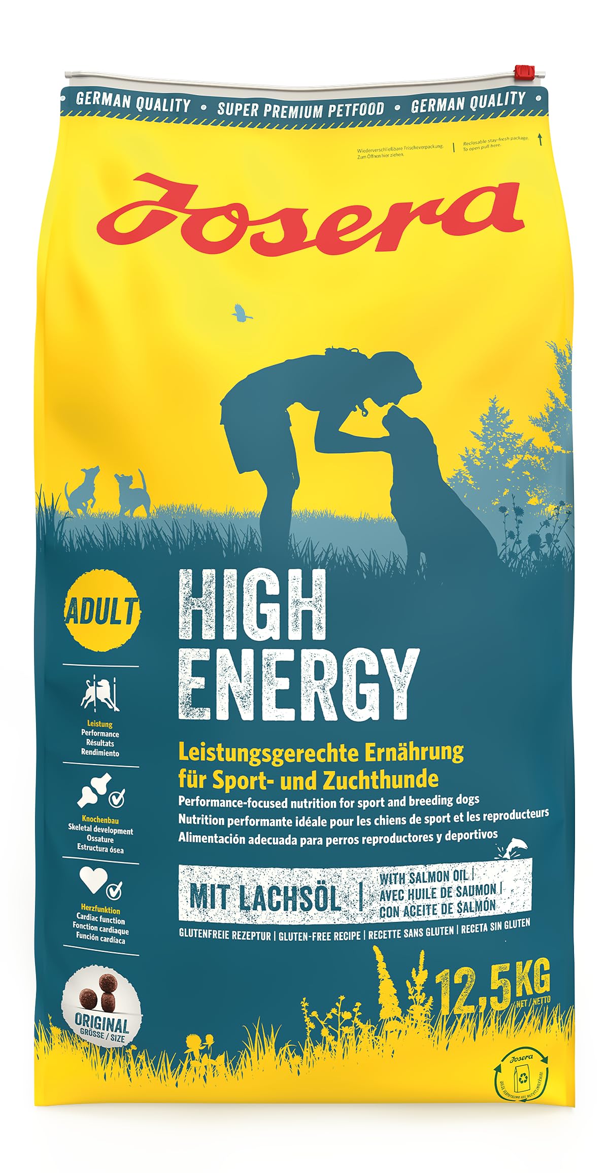 JOSERA High Energy (1 x 12,5 kg) | Hundefutter mit hohem Energiegehalt für Sporthunde | Mit wertvollem Lachsprotein | Super Premium Trockenfutter für ausgewachsene Hunde | 1er Pack