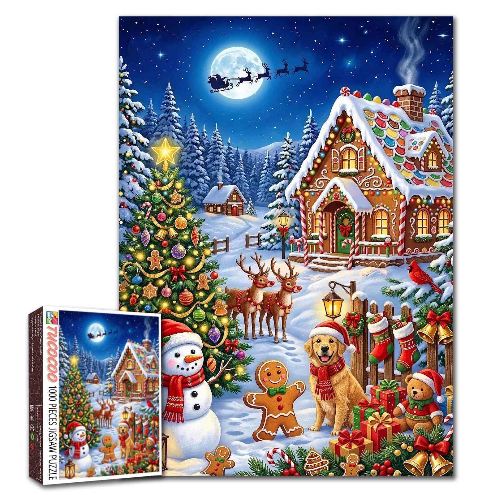 1000 Piece Puzzle for Adults Christmas Village Winter Wonderland Jigsaw Puzzle Santa Reindeer Snowman Puzzles Gingerbread House Holiday Scene Artwork Family Fun Relaxing Challenge Gift Home Decor โ image 1