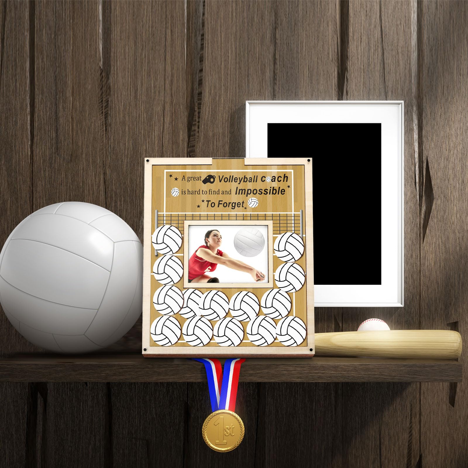 Yuntau Coach Gifts for Volleyball Picture Frame with Wood Ball Chips Signature Pen Gift for Volleyball Coach Appreciation Ball Plate Plaque Present for Coaches Team Birthday Thank You Gift Idea