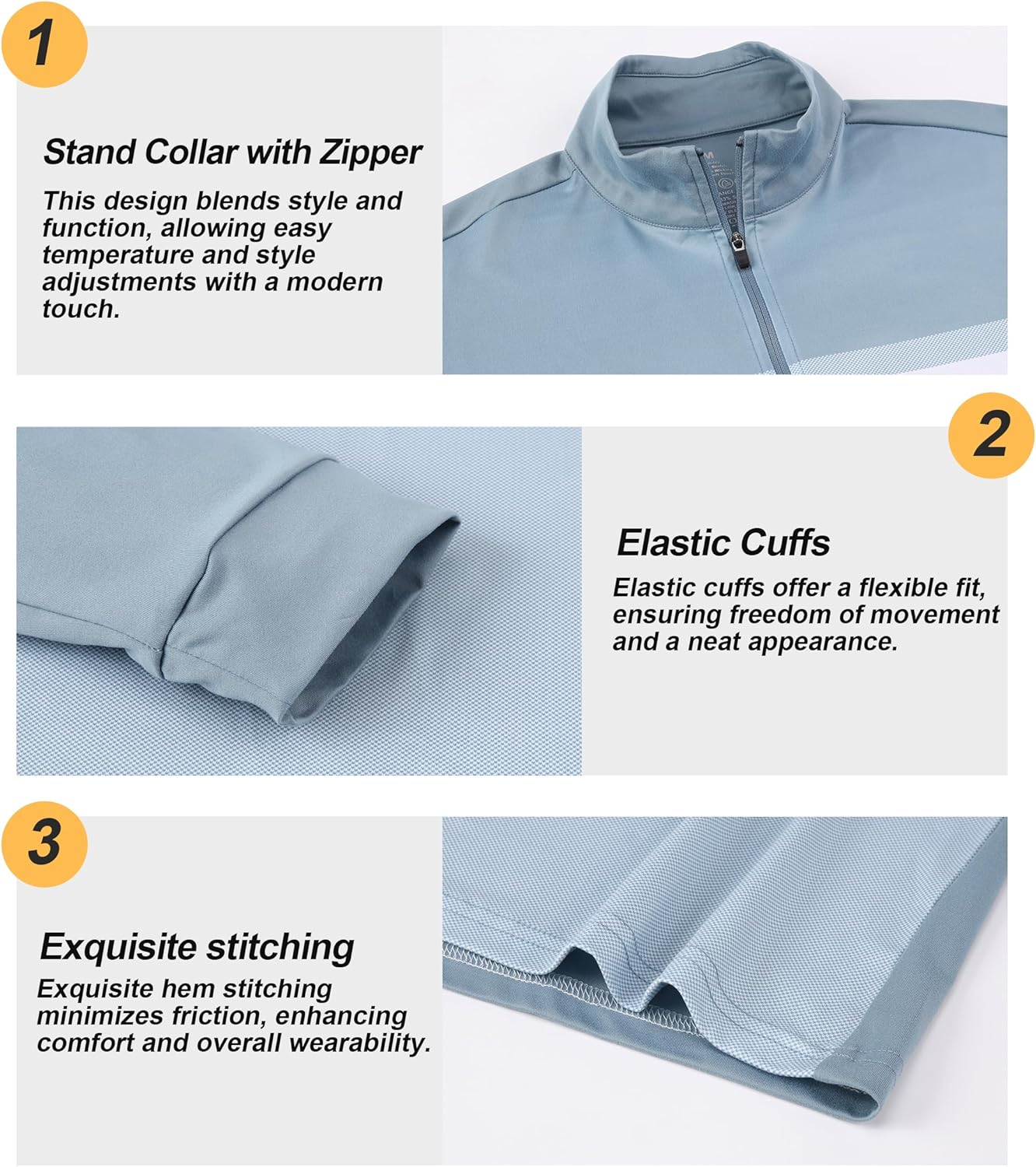 Damipow Mens Quarter Zip Pullover Golf Shirts Long Sleeve Zipper Sweatshirt Dry Fit Polo Outdoor Running Shirts for Men - Image 5