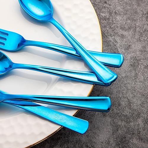 Miniatura 8 de Supernal 240 cubiertos de plástico azul, utensilios desechables para fiestas, cubiertos de plástico resistentes que incluyen 80 tenedores, 80