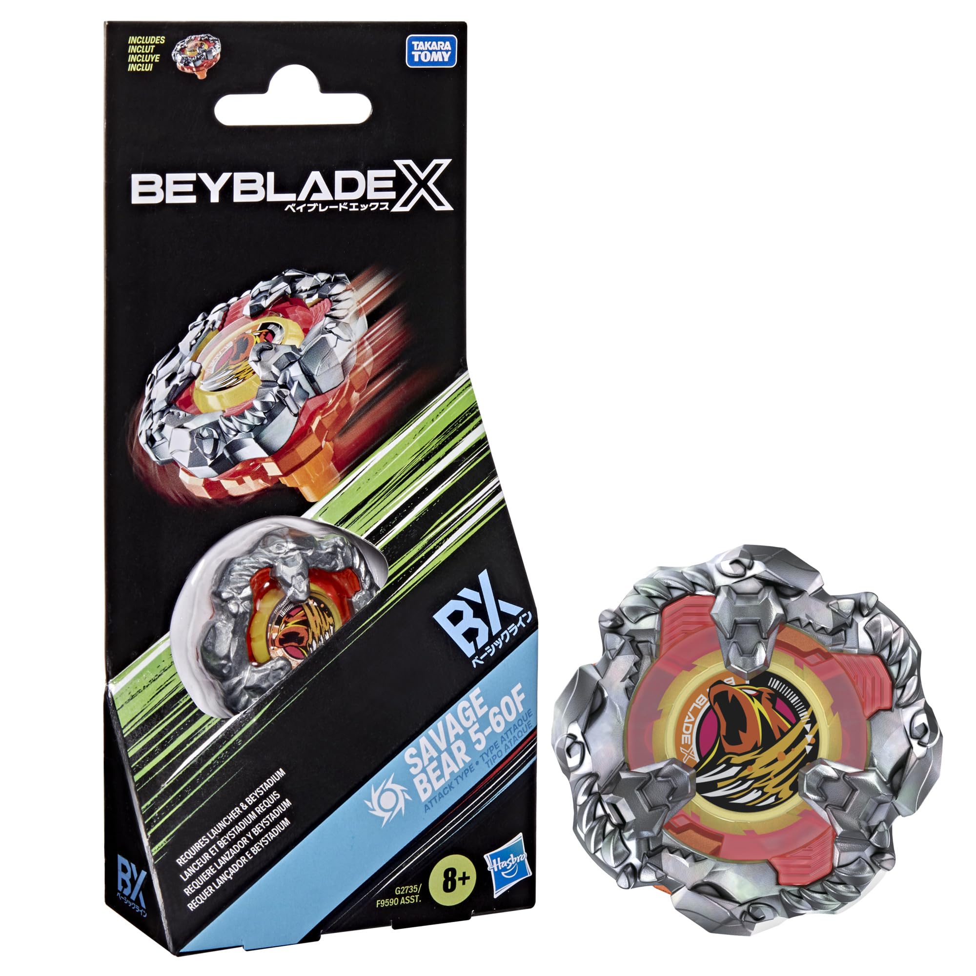 Beyblade X Savage Bear 5-60F BX Booster Pack Set with Takara Tomy Attack Type Top, Battling Tops Game Toys, Ages 8+