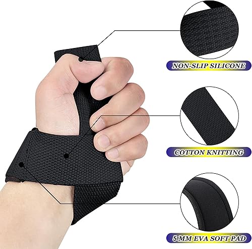 Miniatura 6 de HiRui Correas de muñeca de algodón de alta calidad para levantamiento de pesas, correas de peso muerto de 25 pulgadas con acolchado de neopreno