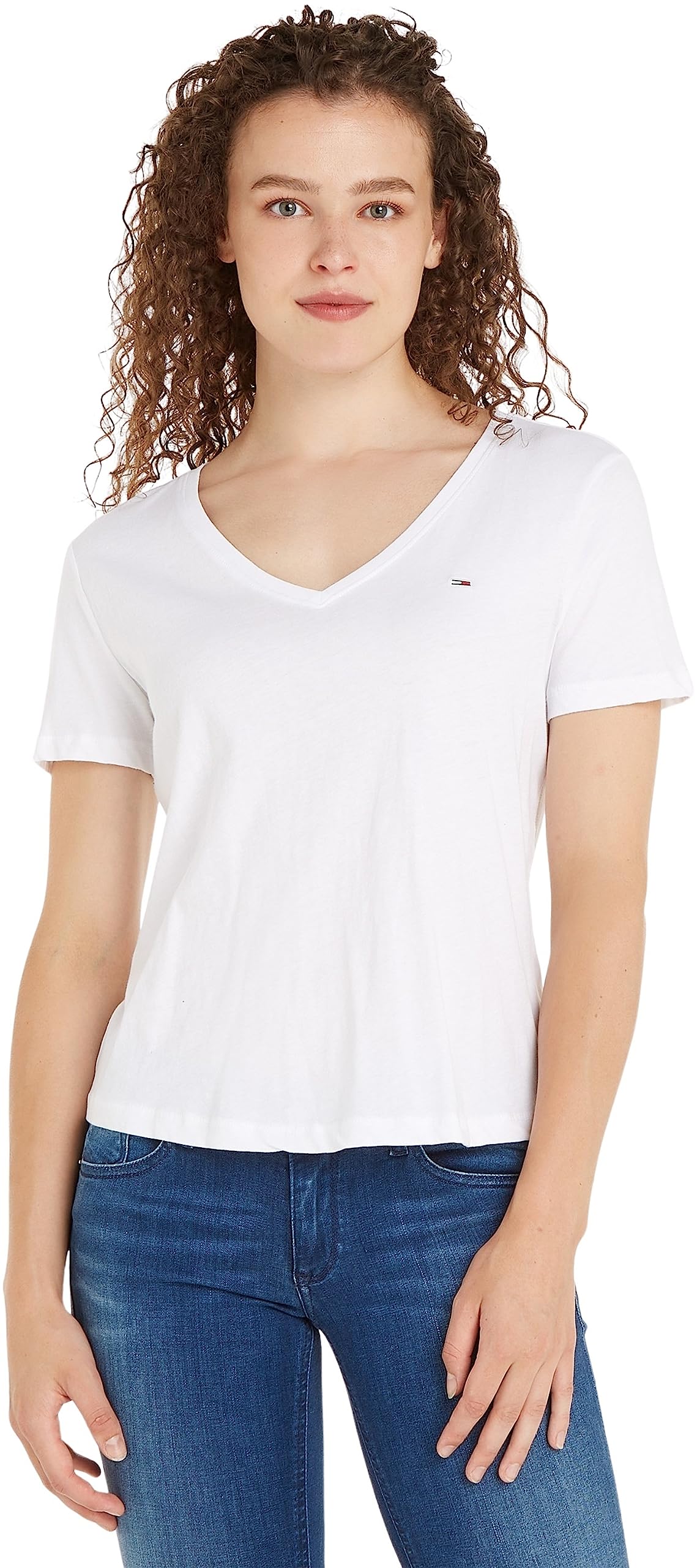 Tommy Jeans Tjw-Camiseta Delgada Y Suave con Cuello En V S-S para Mujer