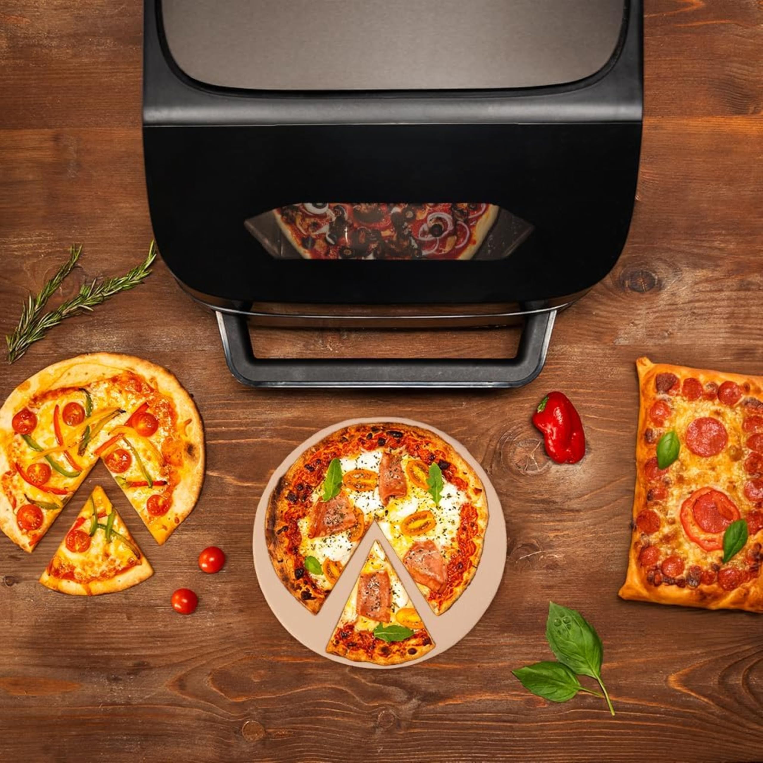 Cecotec Horno Eléctrico para Pizza de 7L Pizza&Fry 7000. 2200W, Pizzas de 13 Pulgadas, Pantalla Táctil, 8 Programas, Temperatura Ajustable 40-230ºC, Piedra para Pizza, Resistencia Superior e Inferior