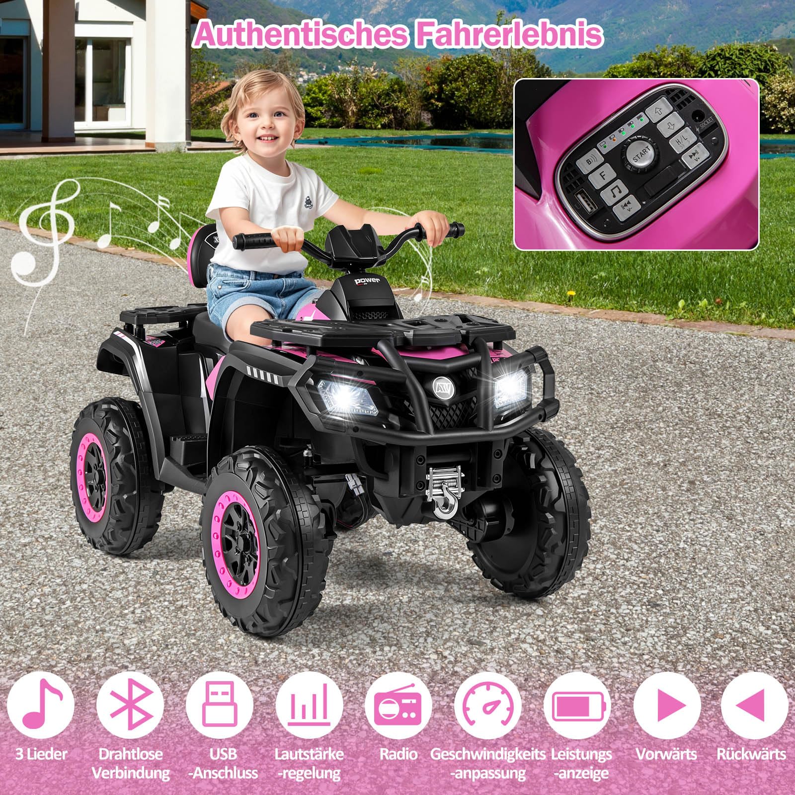 Costway 12V Elektro Kinderquad für 2 mit Musik und Scheinwerfer blau ab