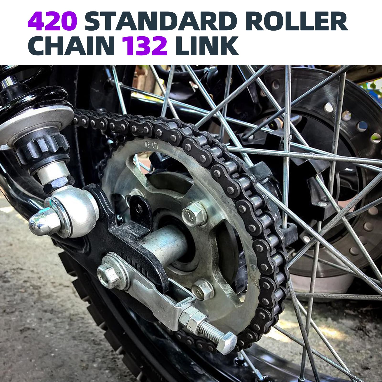 Swpeet Set di 2 catene standard per scooter da 59", 420, 132 pezzi sinistro e frantoio a catena, in acciaio al carbonio, adatto per 110 cc, 125 cc, Dirt Pit bike, ATV Quad Go Kart Roller