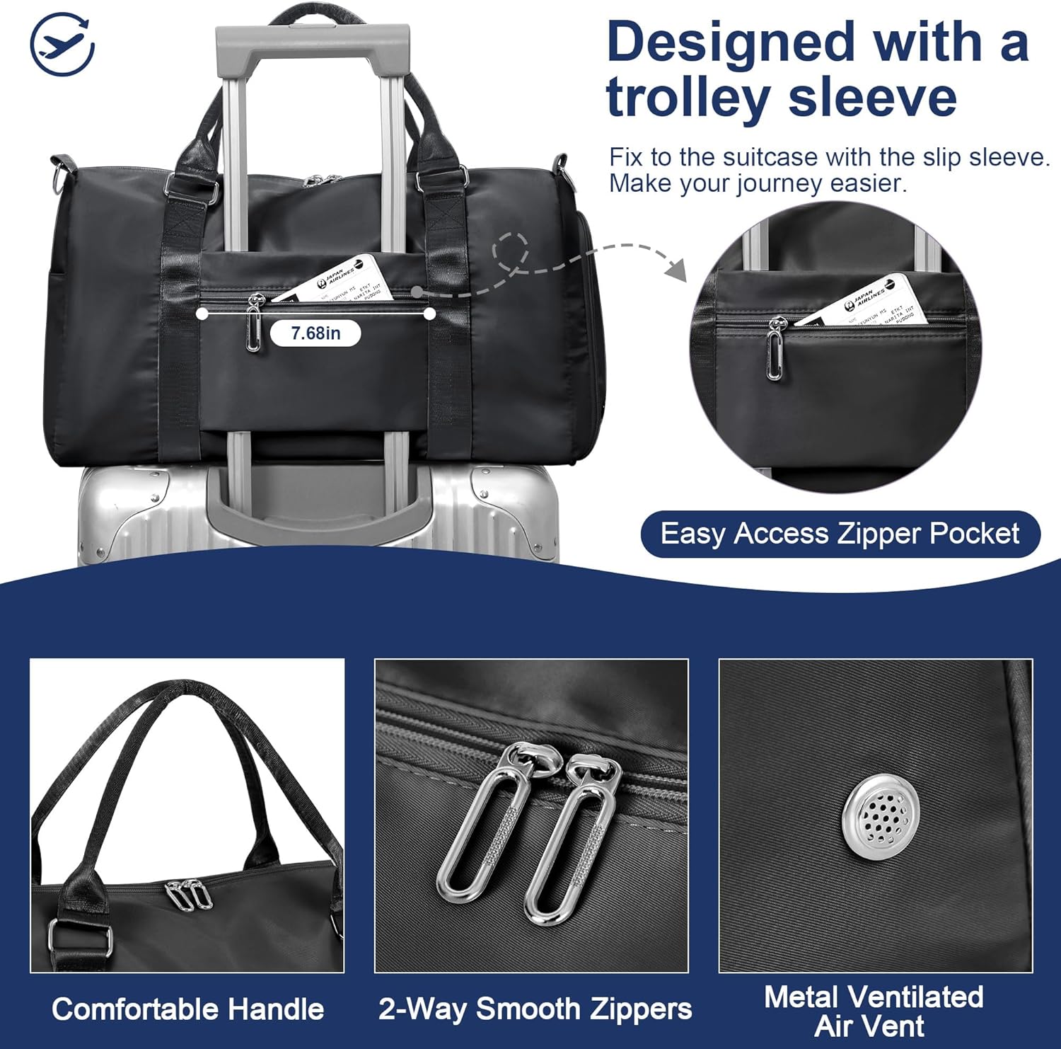 FIORETTO Womens Gym Tote Duffle Bag with Toiletry Bag, Sports Duffel Overnight Hospital Workout Carry on Bag for Girls with Wet Pocket & Shoe Compartment, Ideal for Travel, Swimming, Dance Black - Image 4