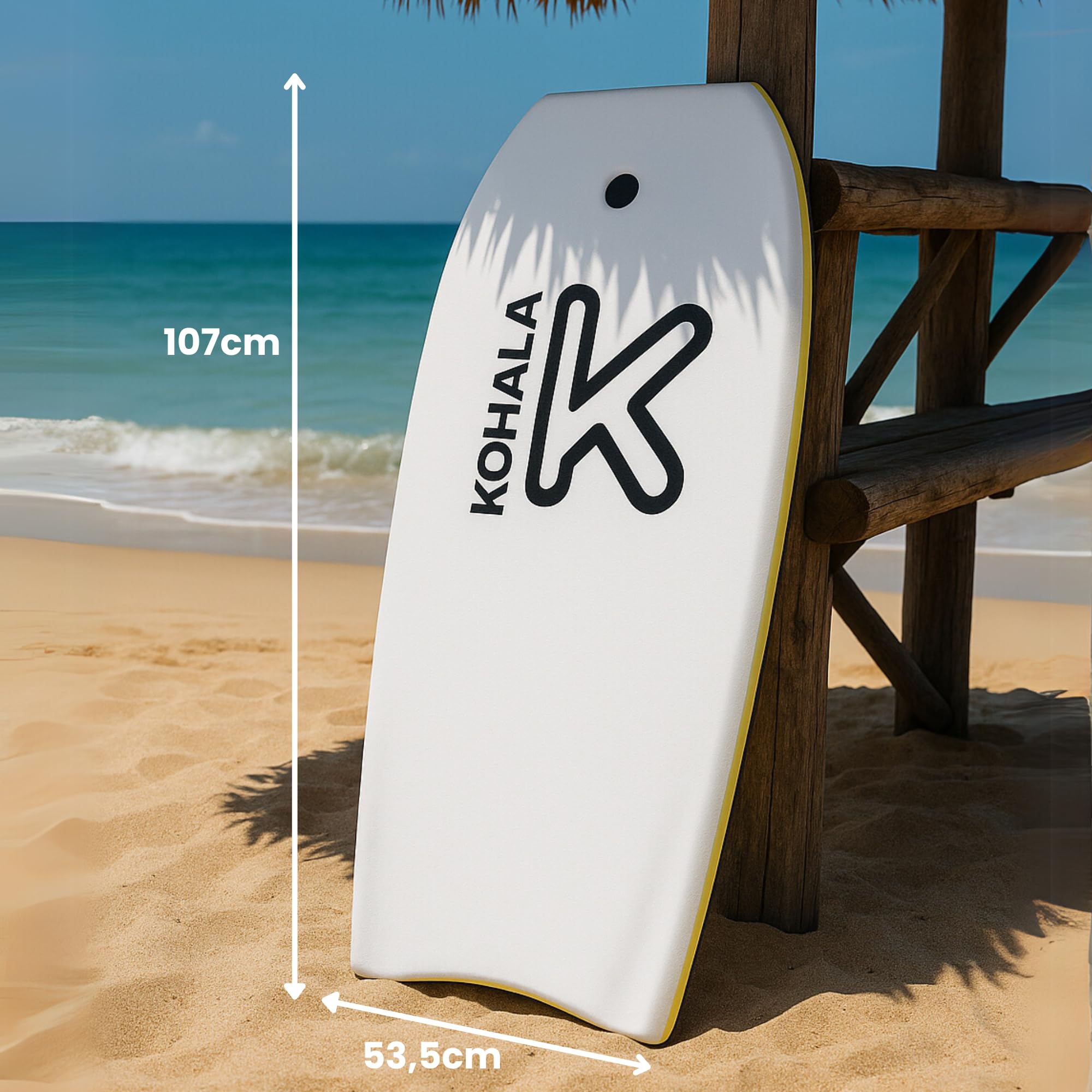 KOHALA Tabla Bodyboard 40/42 Pulgadas Amarillo para Jóvenes y Adultos con Correa de Seguridad
