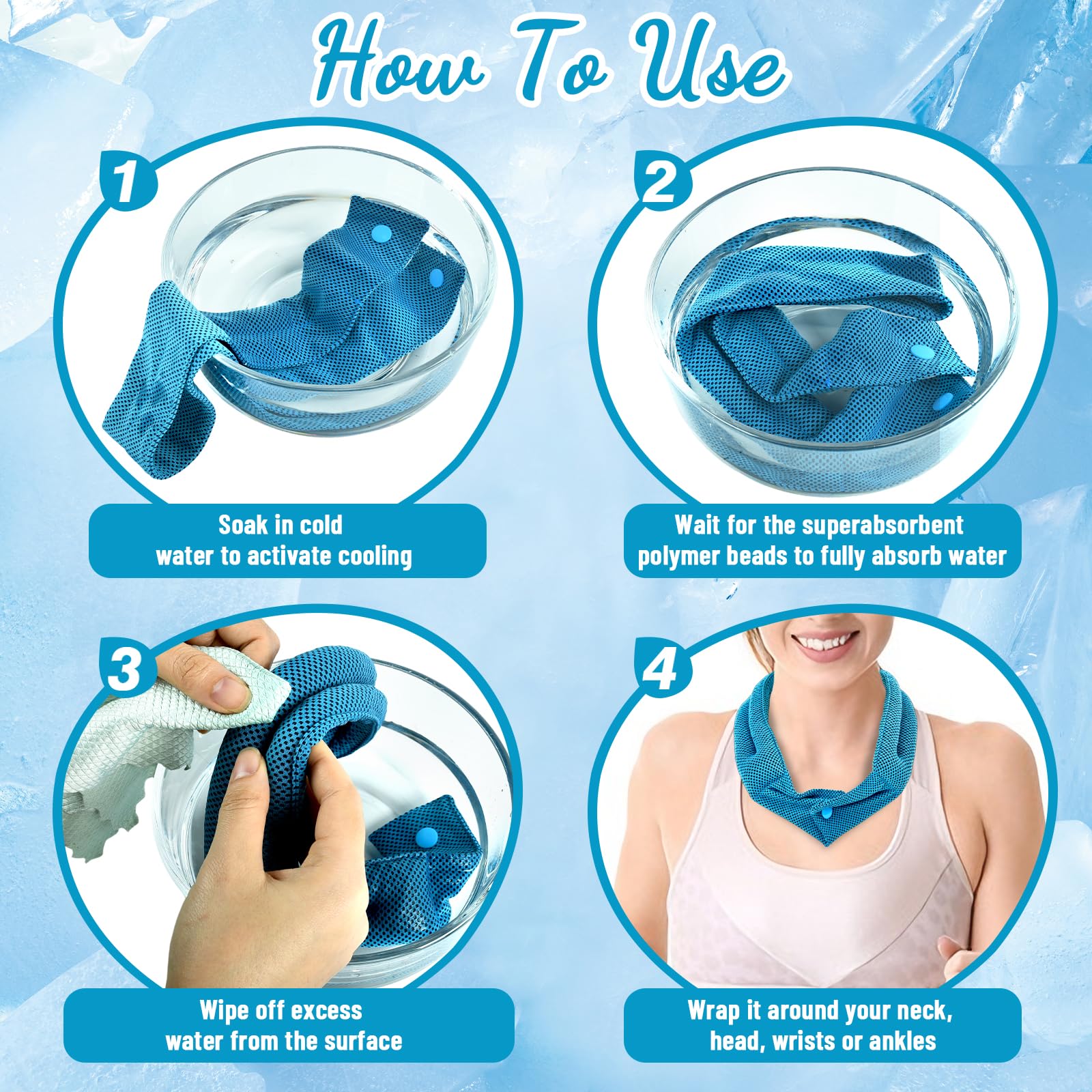 Bufanda Refrescante para el Cuello, Pañuelo Refrescantes Verano Deportiva, Foulard Refrescantes para el Calor Hombres y Mujeres, para Actividades en Interior y Exterior (Azul) — view 4