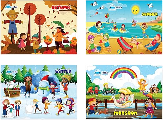 FunBlast Jigsaw Puzzles for Kids, 4 Seasons Jigsaw Puzzle for Kids, Floor Puzzle for Children, Learning and Educational Jigsaw Puzzle Toys, Set of 4-96 Pcs Puzzle (Multicolor, Size 30 X 22 CM)