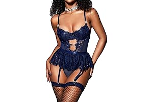 Women's Sexy Lingerie Outfits with Lace Bodysuit Garter Belt and Stockings