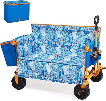 500lbs Love-Seat Wagon 3-in-1 Bench Wagon Seat for 2 Adults & Heavy Duty Utility Cart, 31L Detachable Cooler Bag, Adjustable Handle &Cup Holders,Perfect for The Beach, Sport, Camping