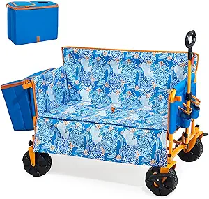 500lbs Love-Seat Wagon 3-in-1 Bench Wagon Seat for 2 Adults & Heavy Duty Utility Cart, 31L Detachable Cooler Bag, Adjustable Handle &Cup Holders,Perfect for The Beach, Sport, Camping