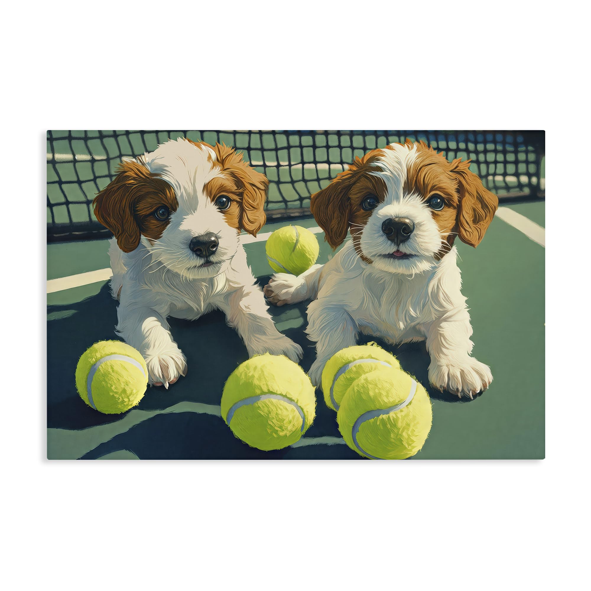 'Playful Puppies with Tennis Balls'| Canvas Art