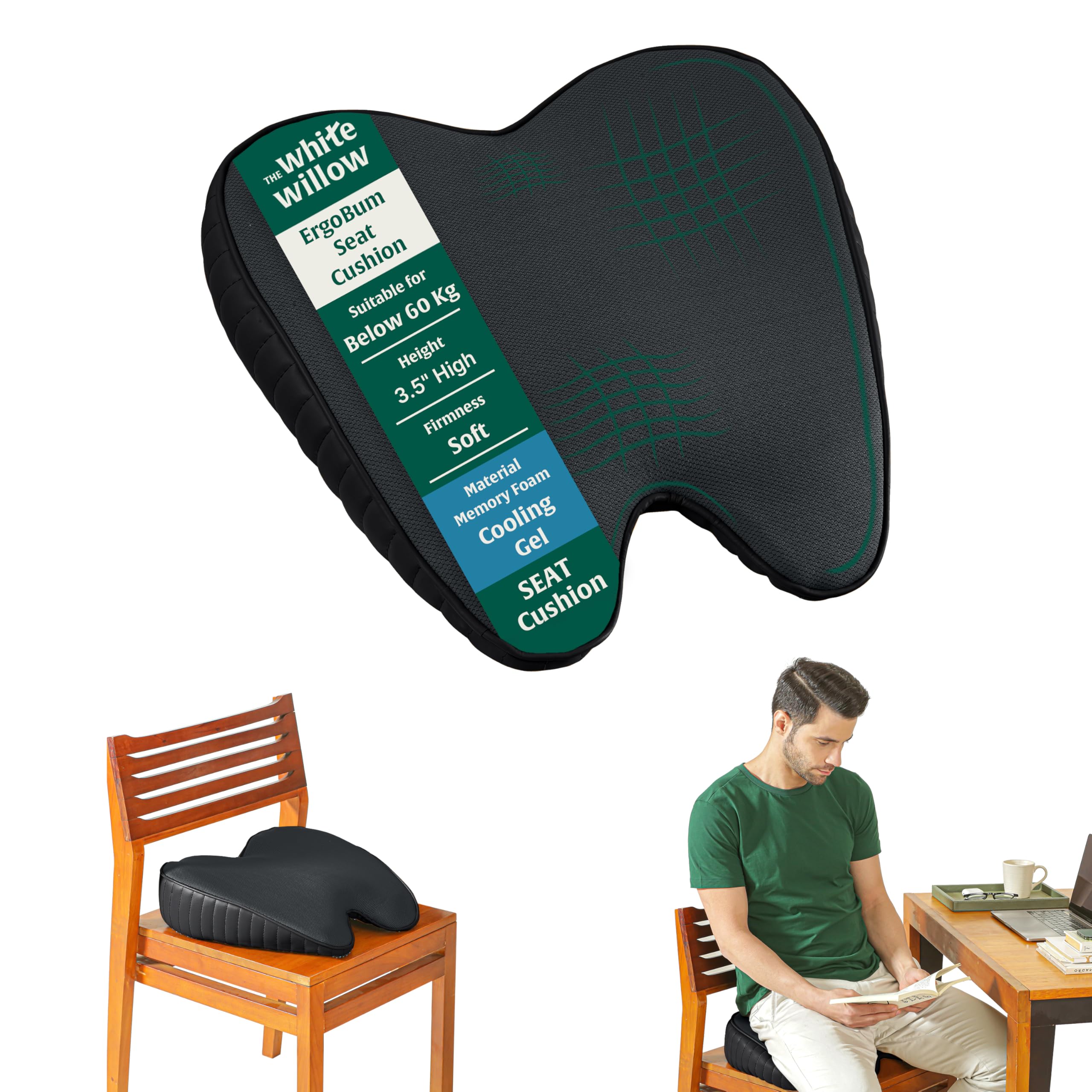 The White Willow Orthopaedic Cooling Gel Foam Seat Cushion for Office Chair, Gaming Chair, Study Chair, Car, for Relief from Sciatica, Hip Pain (18" L x 16" W x 4" H)- Black (B0CPBLTGNC) Amazon Price History, Amazon Price Tracker