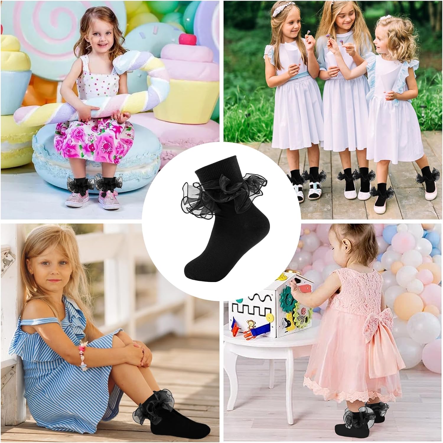 Girls Ruffle Socks Toddler Girl Frilly Dress Socks Double Lace Big Ruffles Fold Over Church Fancy Sock for Baby Kids - Image 7