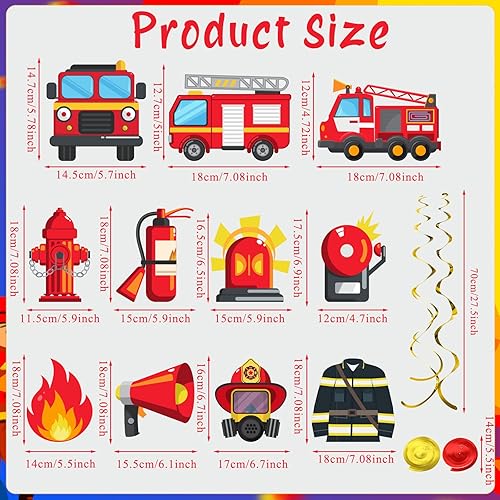 Miniatura 2 de Faccito 30 piezas de remolinos colgantes para camión de bomberos, decoraciones de cumpleaños, bomberos, fiestas, camiones de bomberos, remolinos
